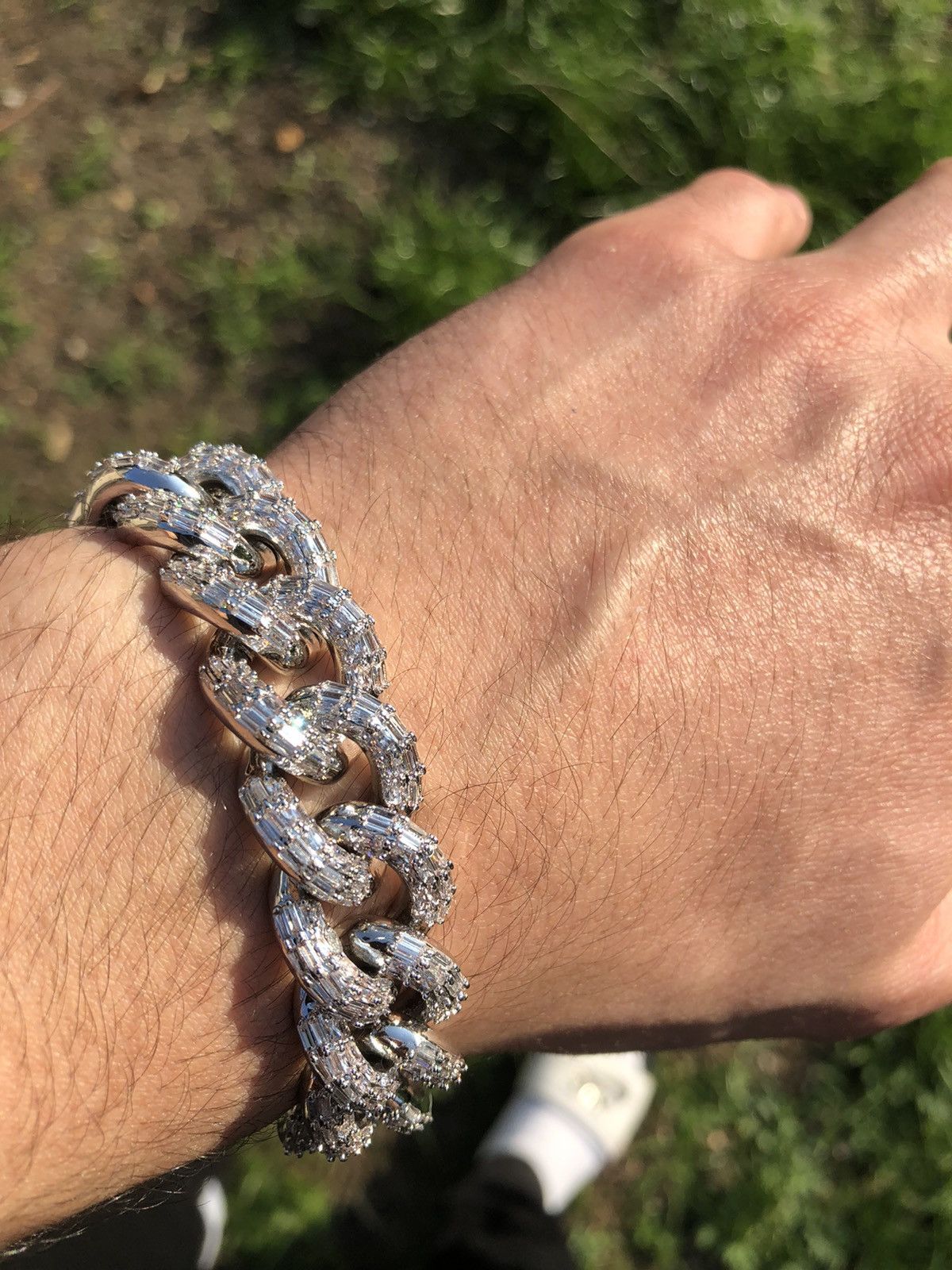 Jewelry White Gold Cuban Baguette Bracelet 7” Diamond Bracelet Size ONE SIZE - 5 Thumbnail