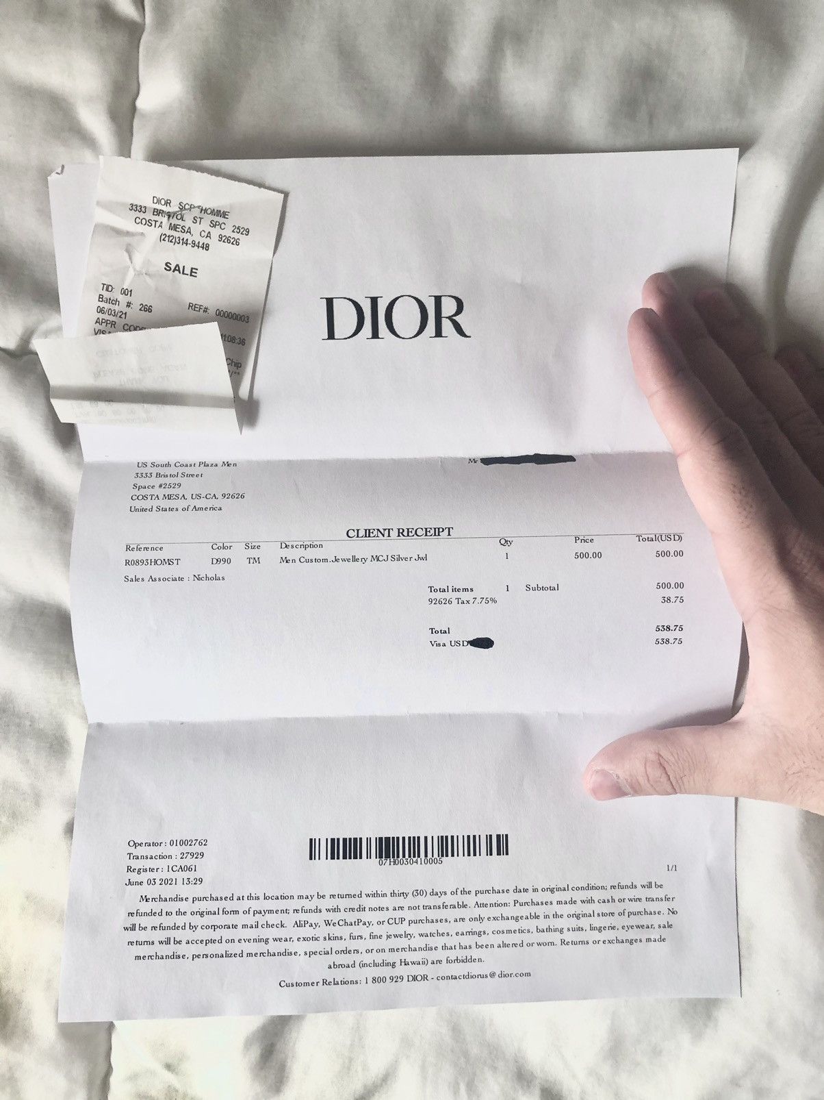 Dior 9 US Dior Oblique 925 Sterling Silver Monogram Logo