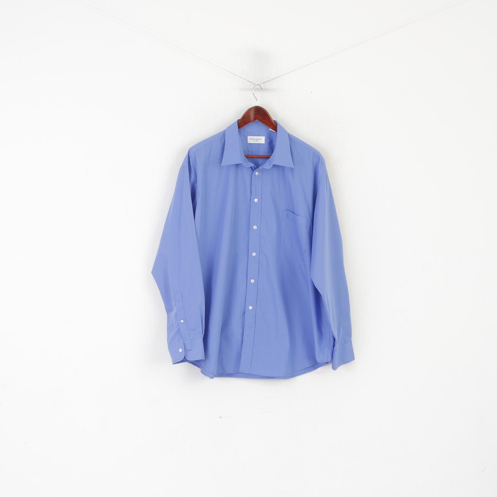 image of YVES Saint Laurent Men 46 18 3Xl Casual Shirt Blue 8298 (Size 2XL)