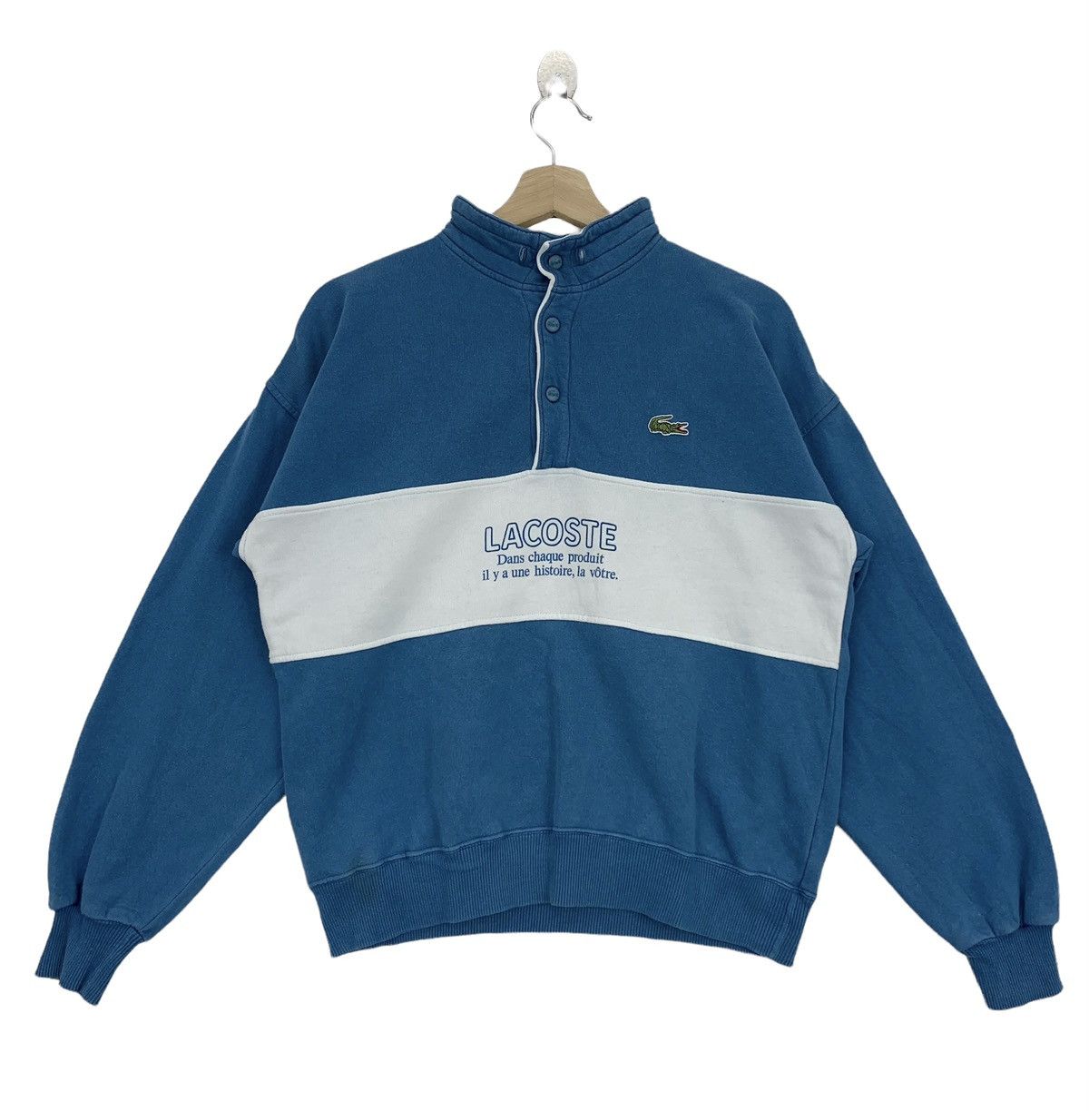 Rare!!LACOSTE small spell out half button Men Sweatshirt