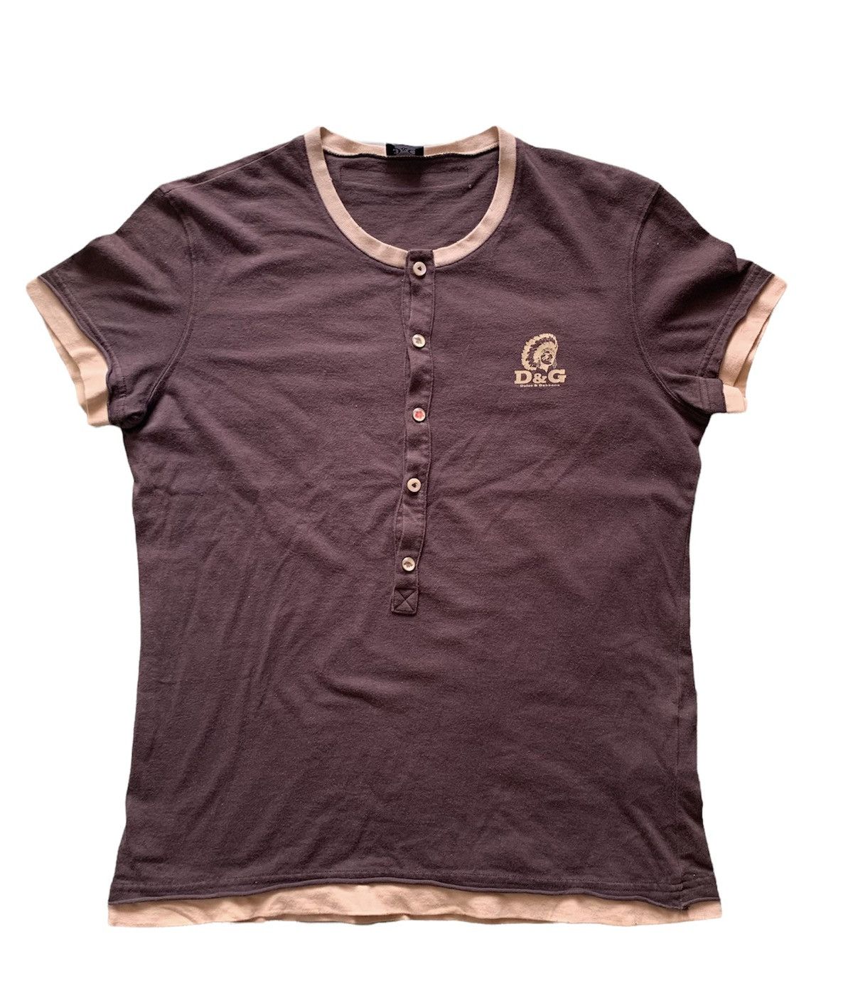 Dolce & Gabbana Rare!! Dolce&Gabbana Cheyenne Black Hawk Half Button T Shirt Size L / US 10 / IT 46 - 1 Thumbnail