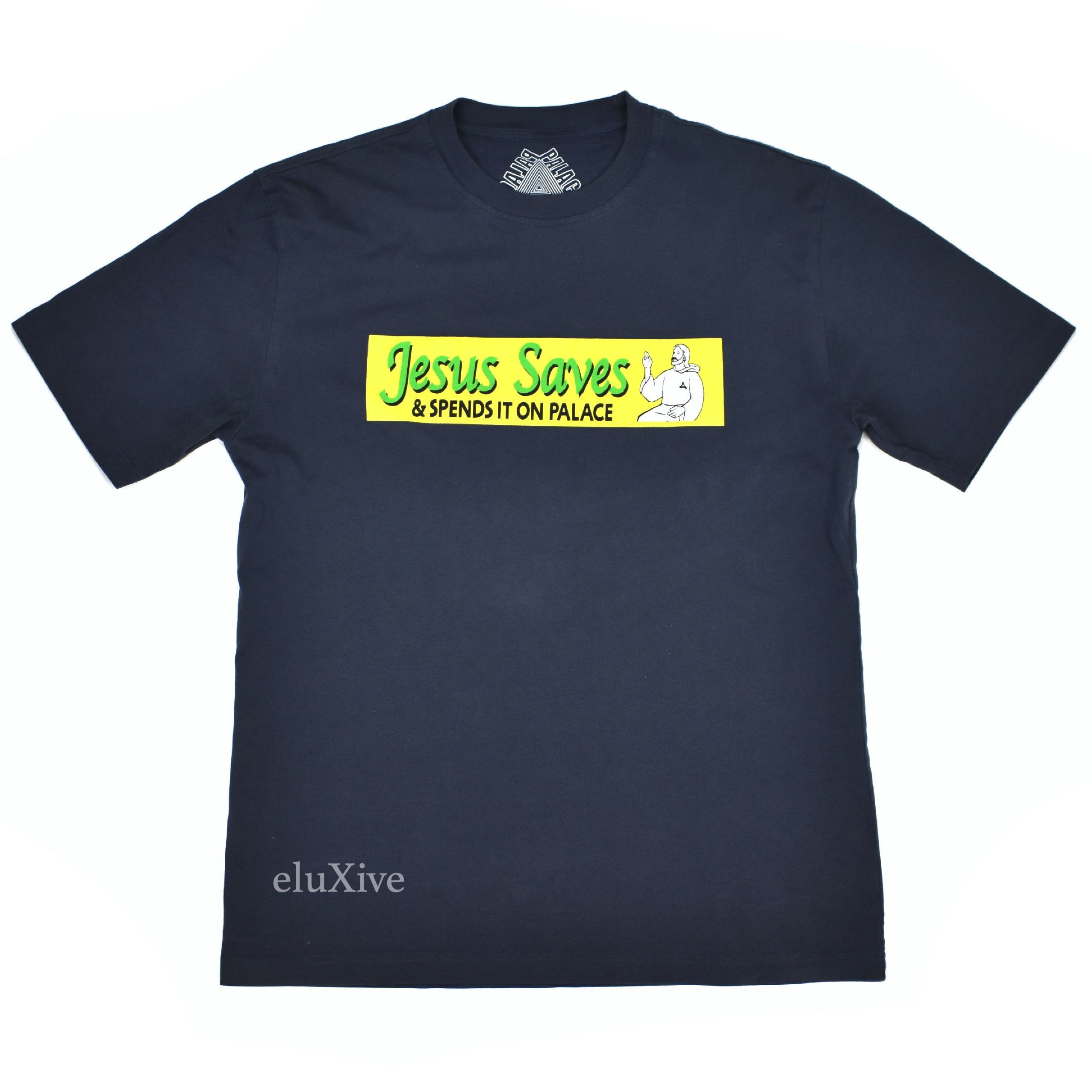 Palace Palace Jesus Saves Tri Ferg Logo T-Shirt Navy SS21 | Grailed