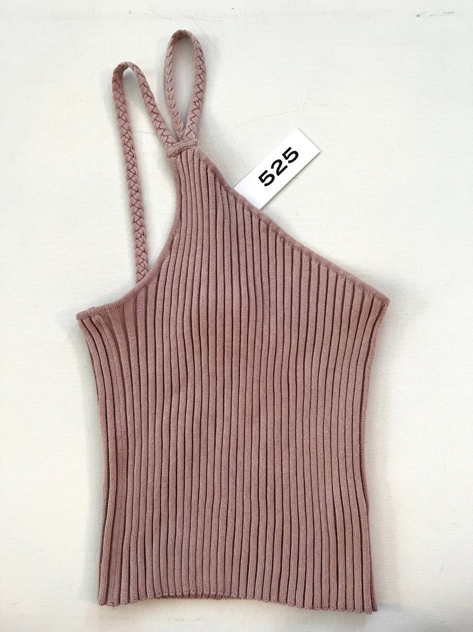 525 America Braided One Shoulder Rib Tank Beige