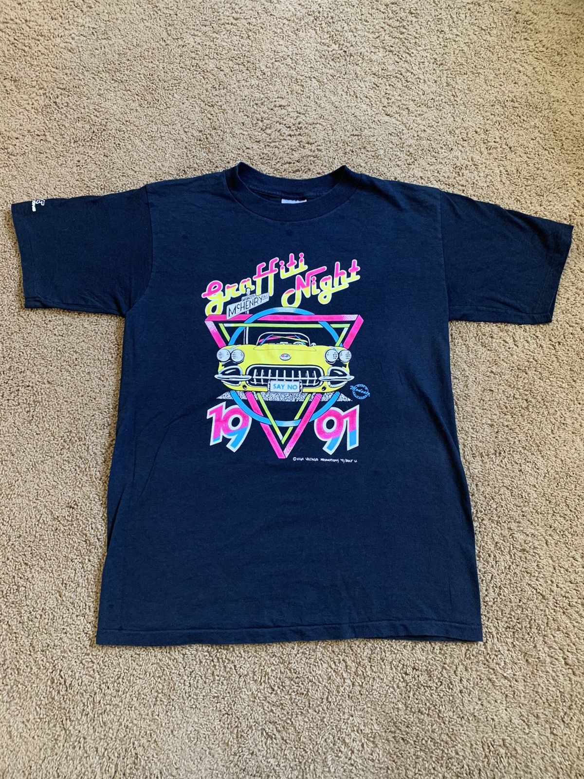 Vintage 1991 Modesto Graffiti Night T Shirt Size US M / EU 48-50 / 2 - 2 Thumbnail