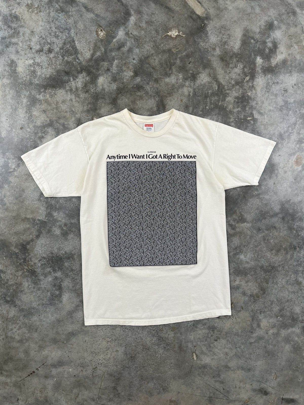 image of Supreme 2011 Anytime I Want I Got A Right To Move Tee White, Men's (Size Large)