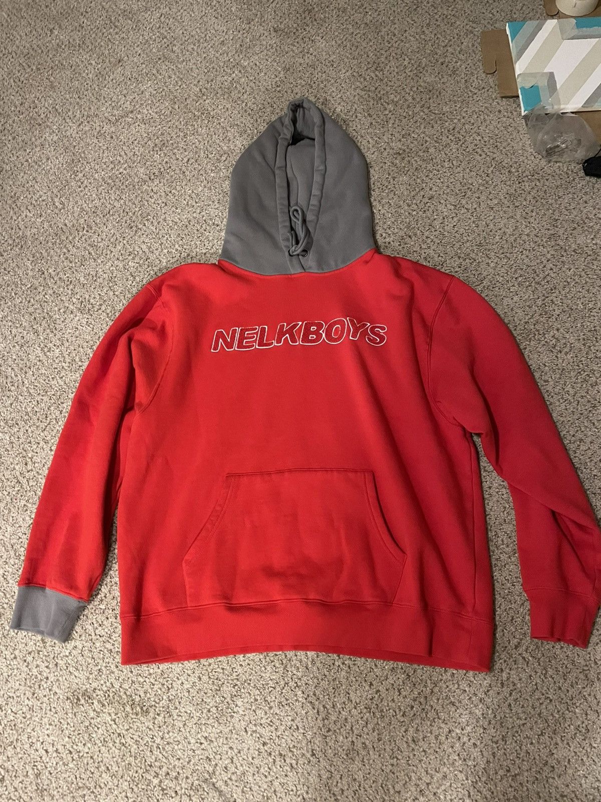 Nelk boys full send red hoodie block lettering