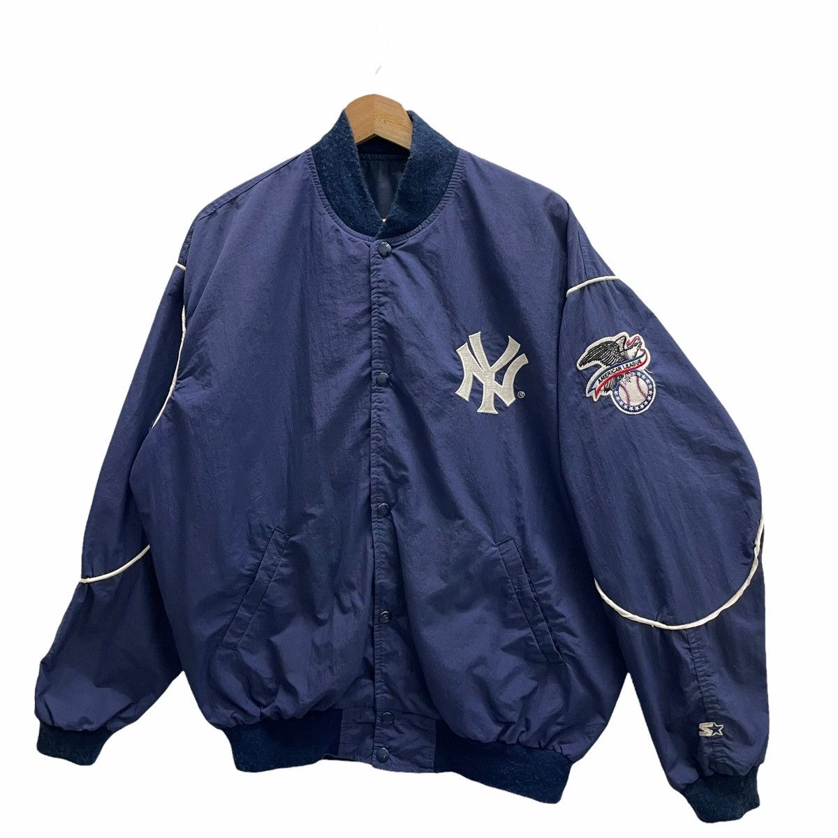 New York Yankees × Starter 💥90s STARTER NEW YORK YANKEES BIG LOGO VARSITY JACKET Size US L / EU 52-54 / 3 - 3 Thumbnail