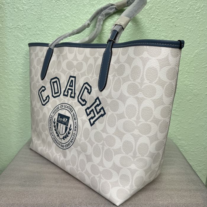 Coach City Tote in Signature Canvas with Varsity Motif