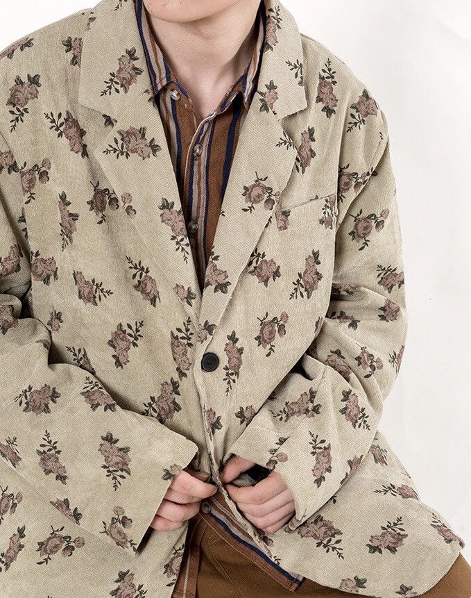 90s retro y2k floral corduroy blazer jacket