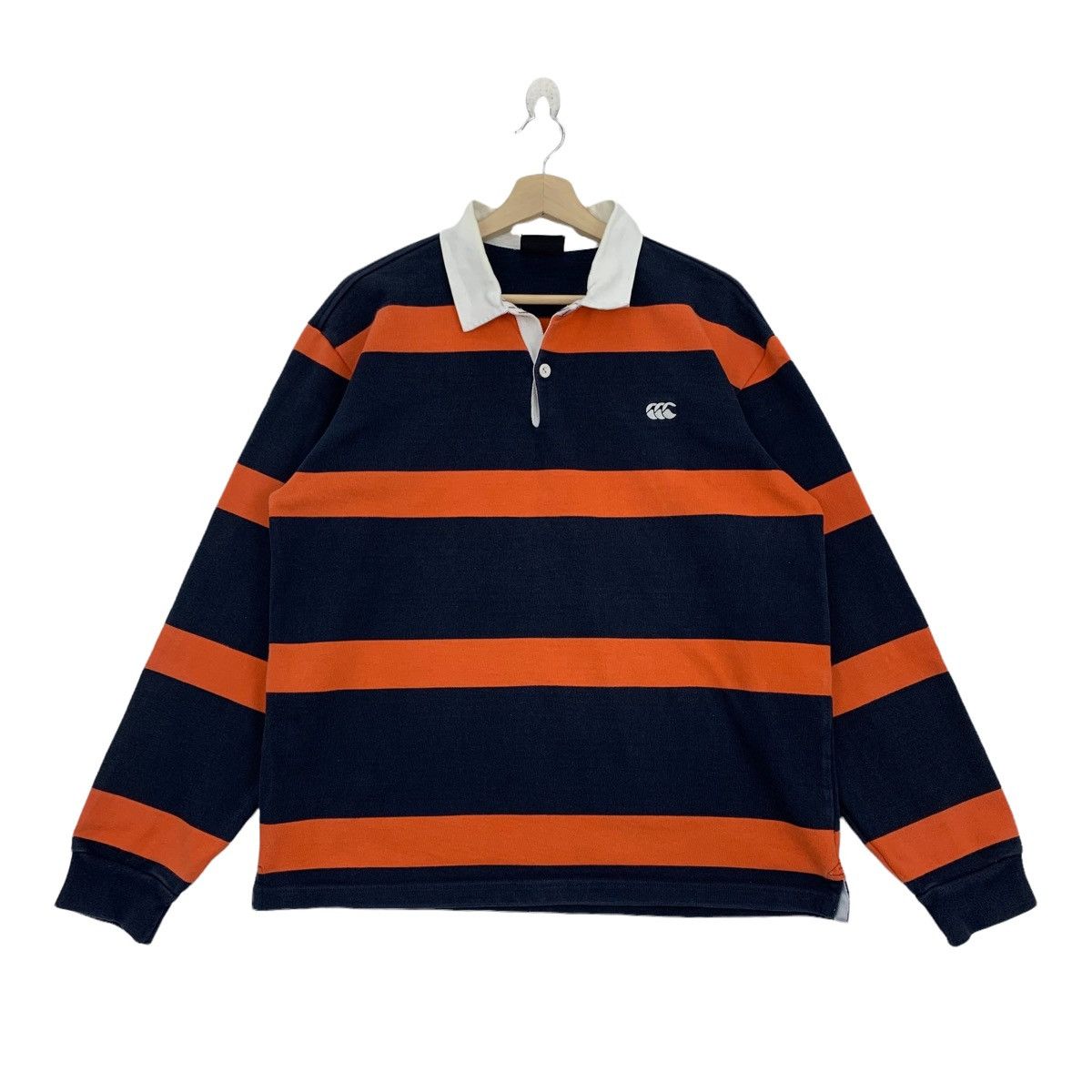 Rare!! CANTERBURY Long sleeve stripe small logo embroidey