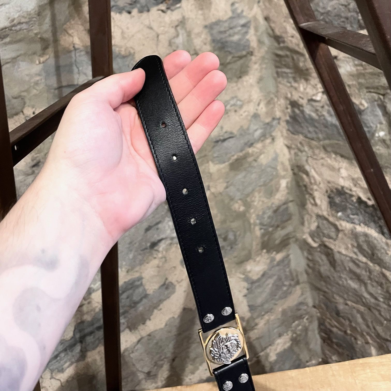 Versace Gianni Versace Vintage Black Leather Medusa Station Belt Size ONE SIZE - 8 Thumbnail