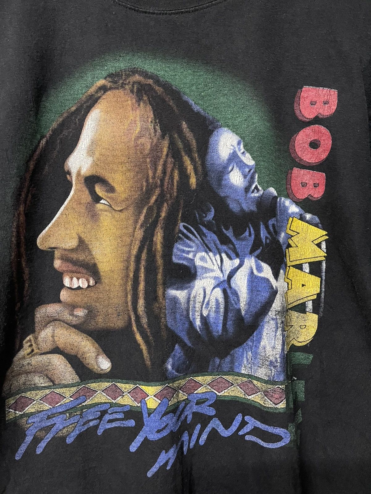 Band Tees × Rap Tees × Vintage Vintage Bob Marley Free Your Mind Bootleg Faded Tees Size US L / EU 52-54 / 3 - 2 Thumbnail
