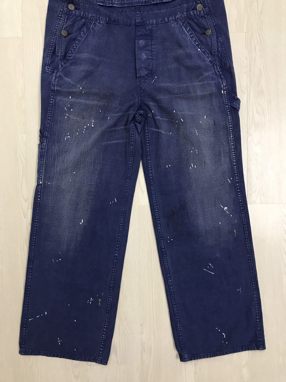 Japanese Brand × Vintage Vintage Denim Overall Rider Dungaree Paint Flash Design Size US 37 - 8 Thumbnail