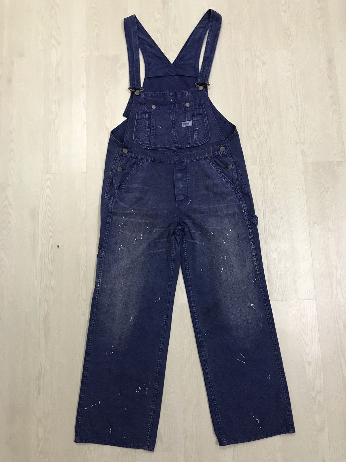 Japanese Brand × Vintage Vintage Denim Overall Rider Dungaree Paint Flash Design Size US 37 - 1 Thumbnail