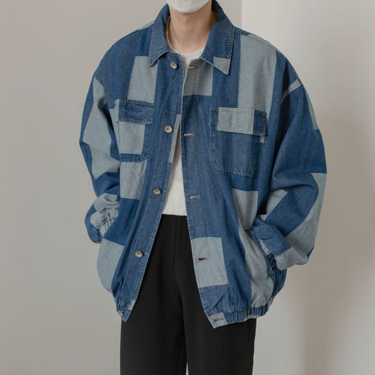 New release F/W 90s y2k patchwork denim jacket aesthetic