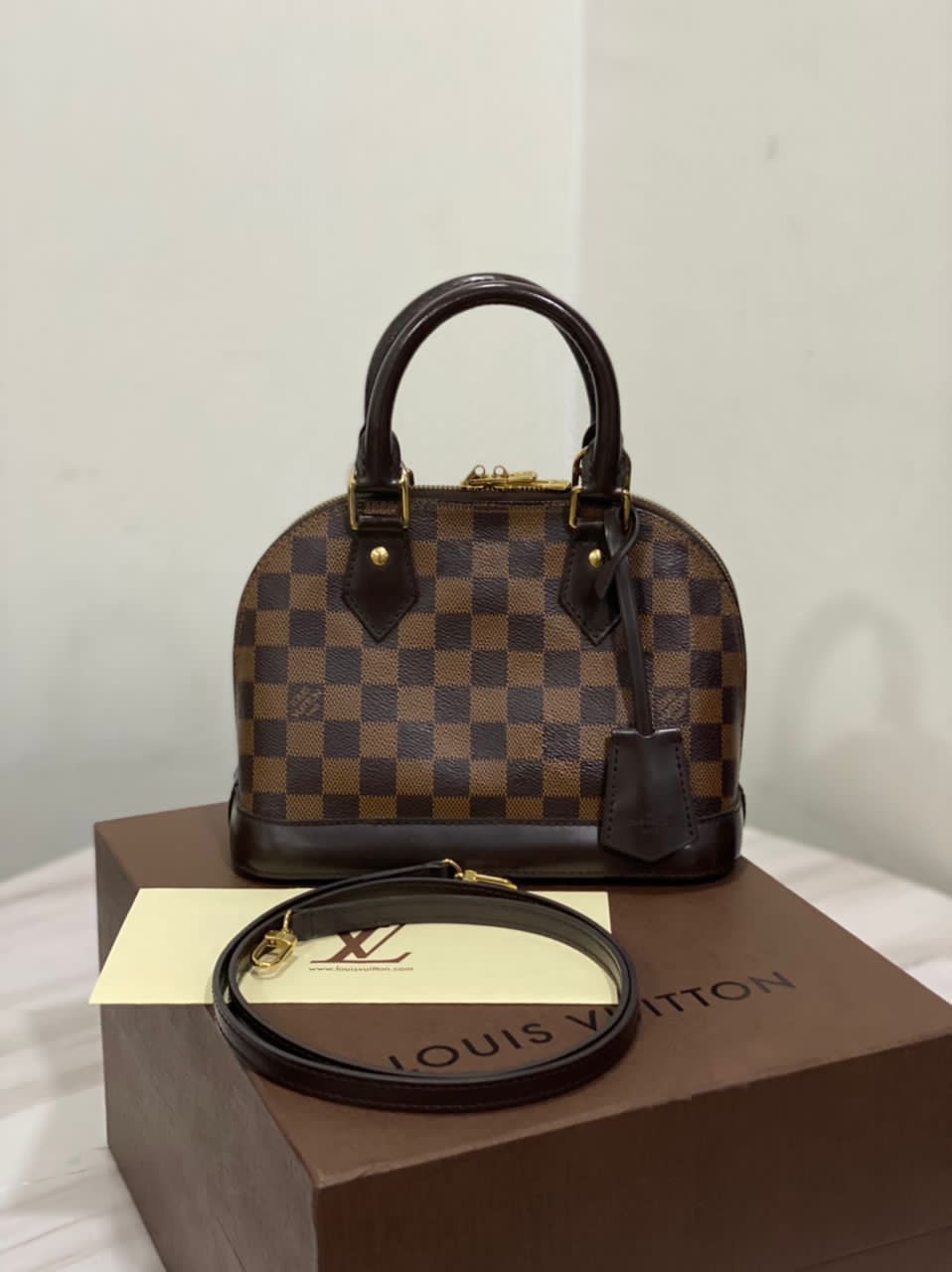 Authentic LOUIS VUITTON Alma BB Damier Ebene Canvas