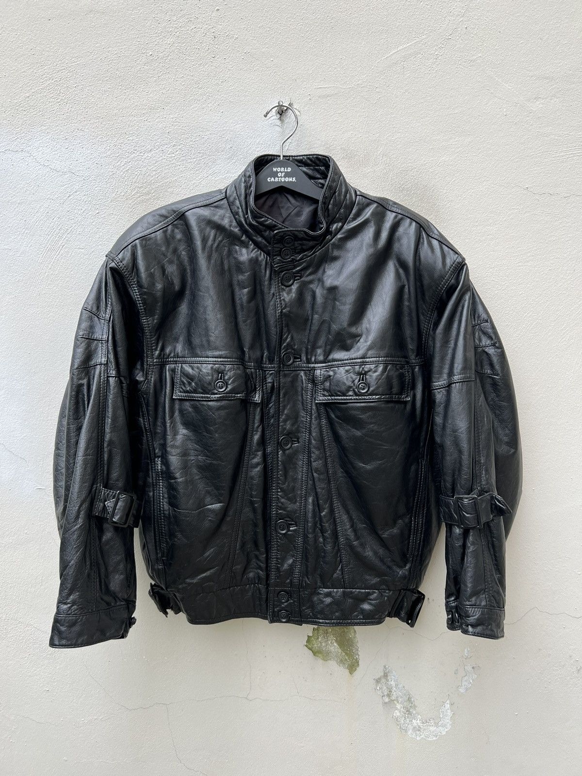 Japanese Brand Vintage 90s Skyline Club Cow Leather Oversize Bondage Jacket Size US L / EU 52-54 / 3 - 6 Thumbnail
