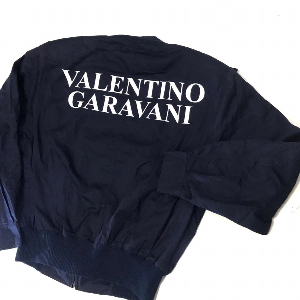 image of Italian Designers x Valentino Vintage Valentino Garavani Spell Out Jacket in Blue/Navy (Size Small)