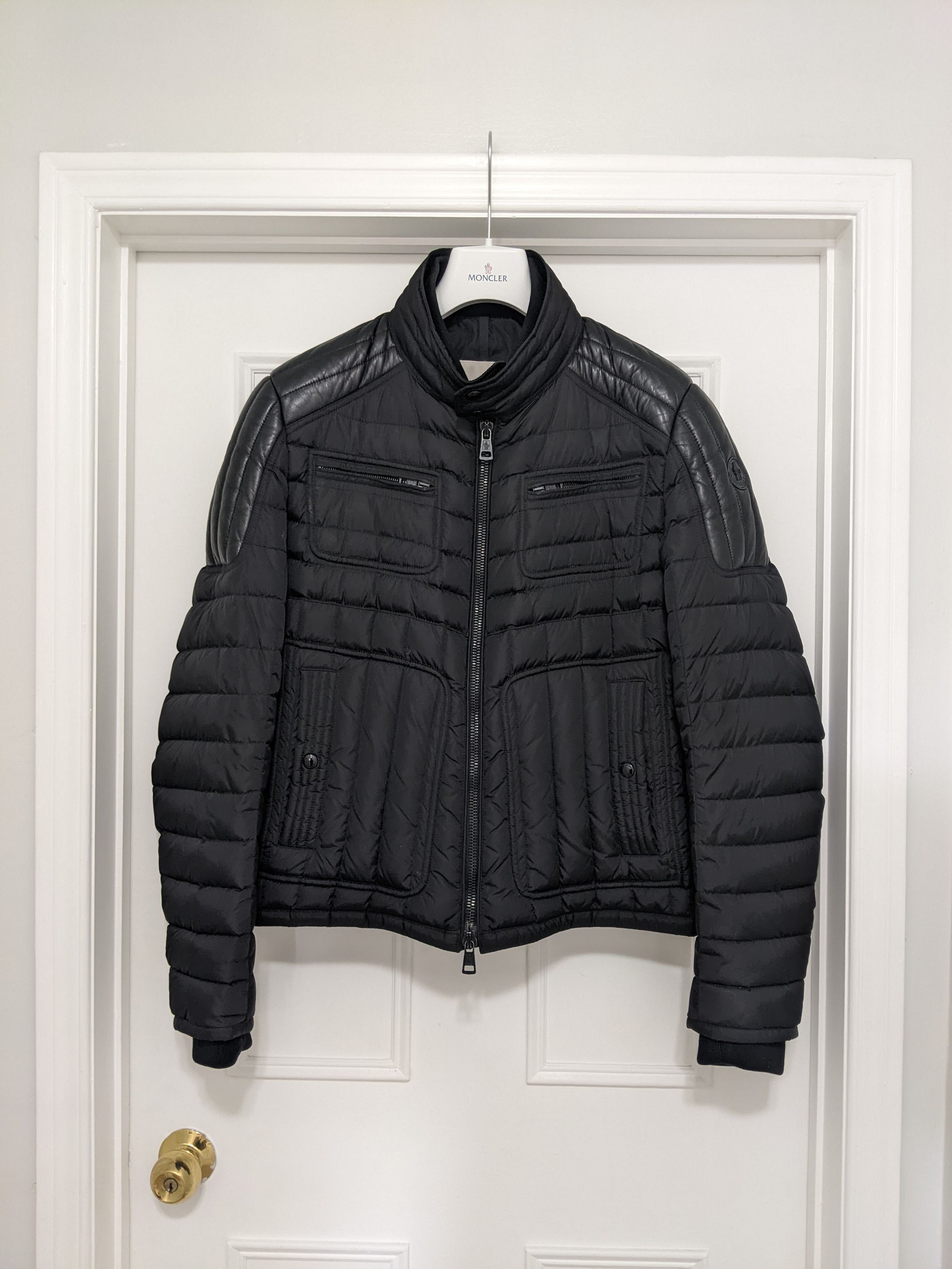 Moncler Moncler Bahr Black Quilted Nylon & Leather Jacket Sz