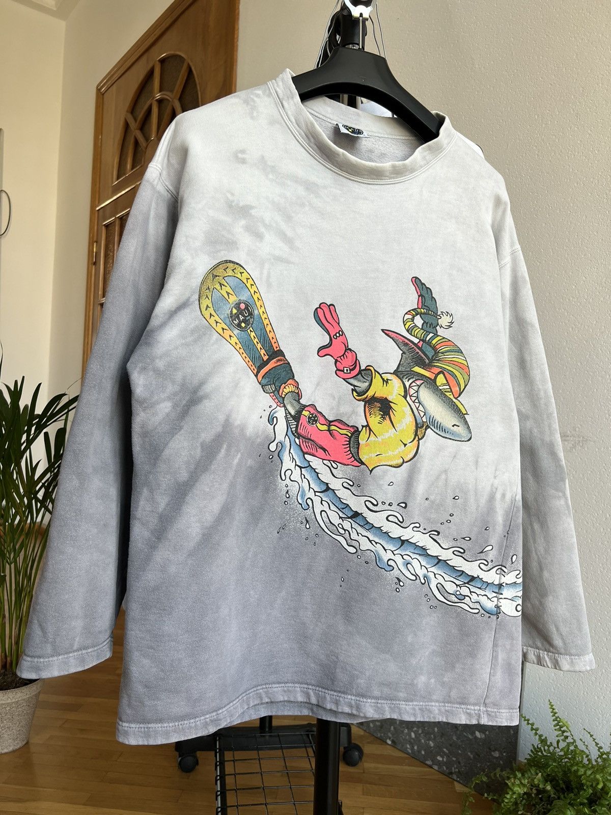 Vintage Maui And Sons Shark Button Shirt Medium White King Of Surf selling Beach Art 90s