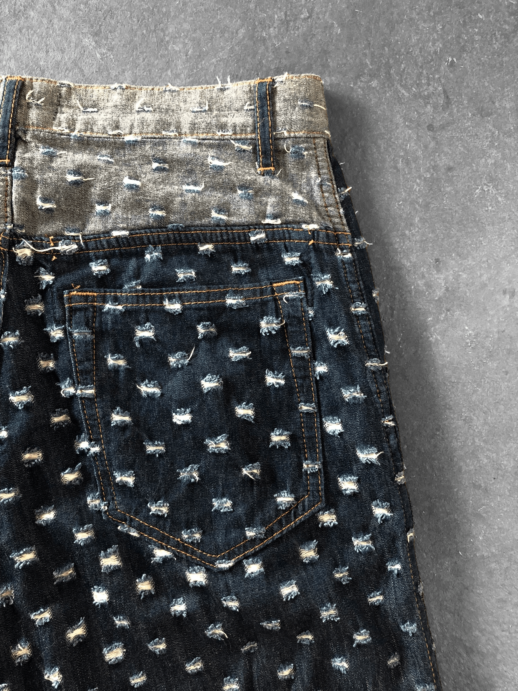 CABANE de ZUCCa RARE🔥ZUCCA MIYAKE STUDIO BORO MONOGRAM RIPPED HIGH RISE Size US 29 - 8 Thumbnail