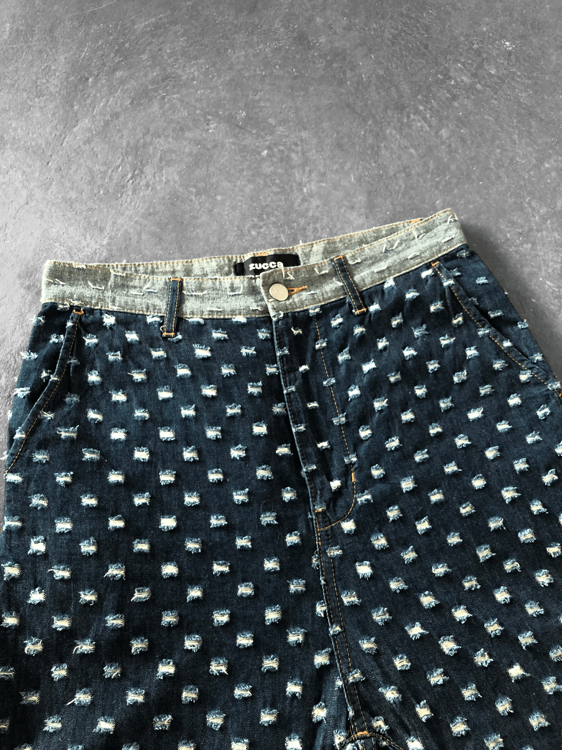 CABANE de ZUCCa RARE🔥ZUCCA MIYAKE STUDIO BORO MONOGRAM RIPPED HIGH RISE Size US 29 - 3 Thumbnail