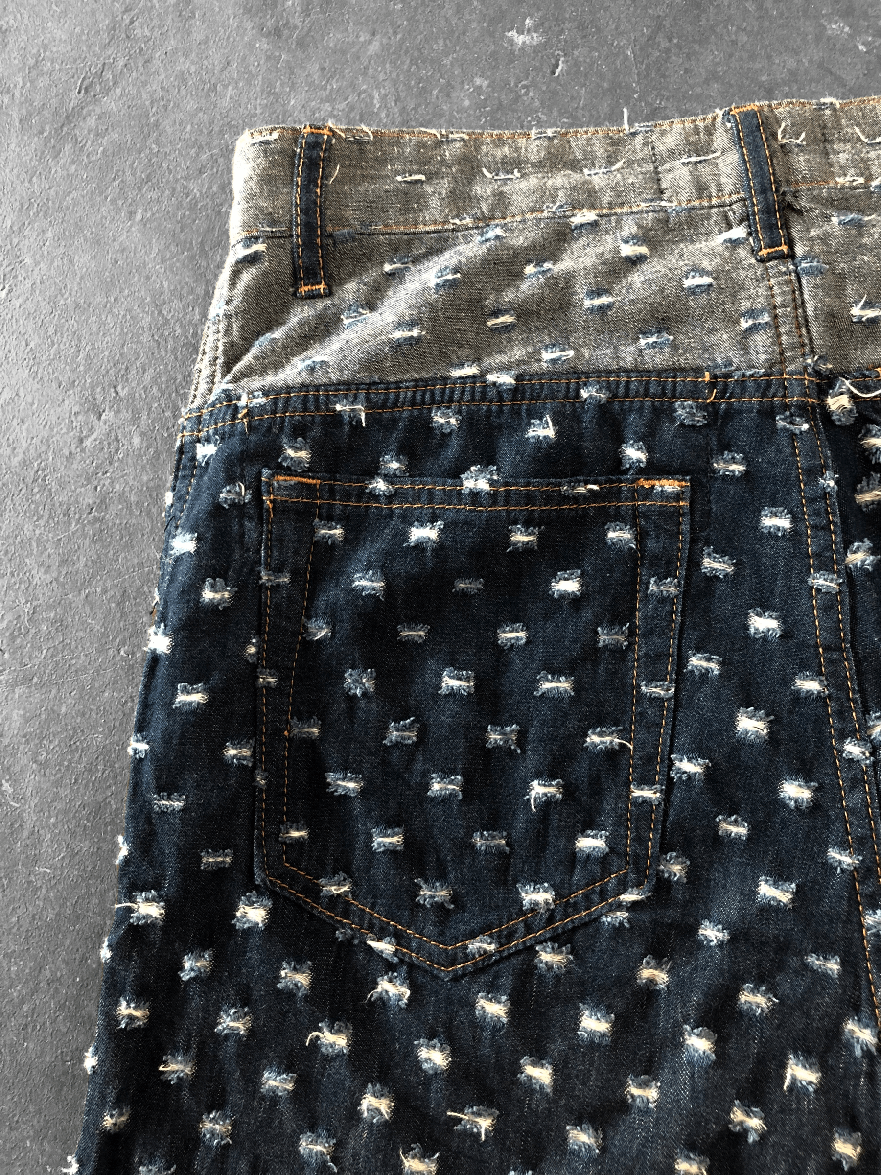 CABANE de ZUCCa RARE🔥ZUCCA MIYAKE STUDIO BORO MONOGRAM RIPPED HIGH RISE Size US 29 - 7 Thumbnail