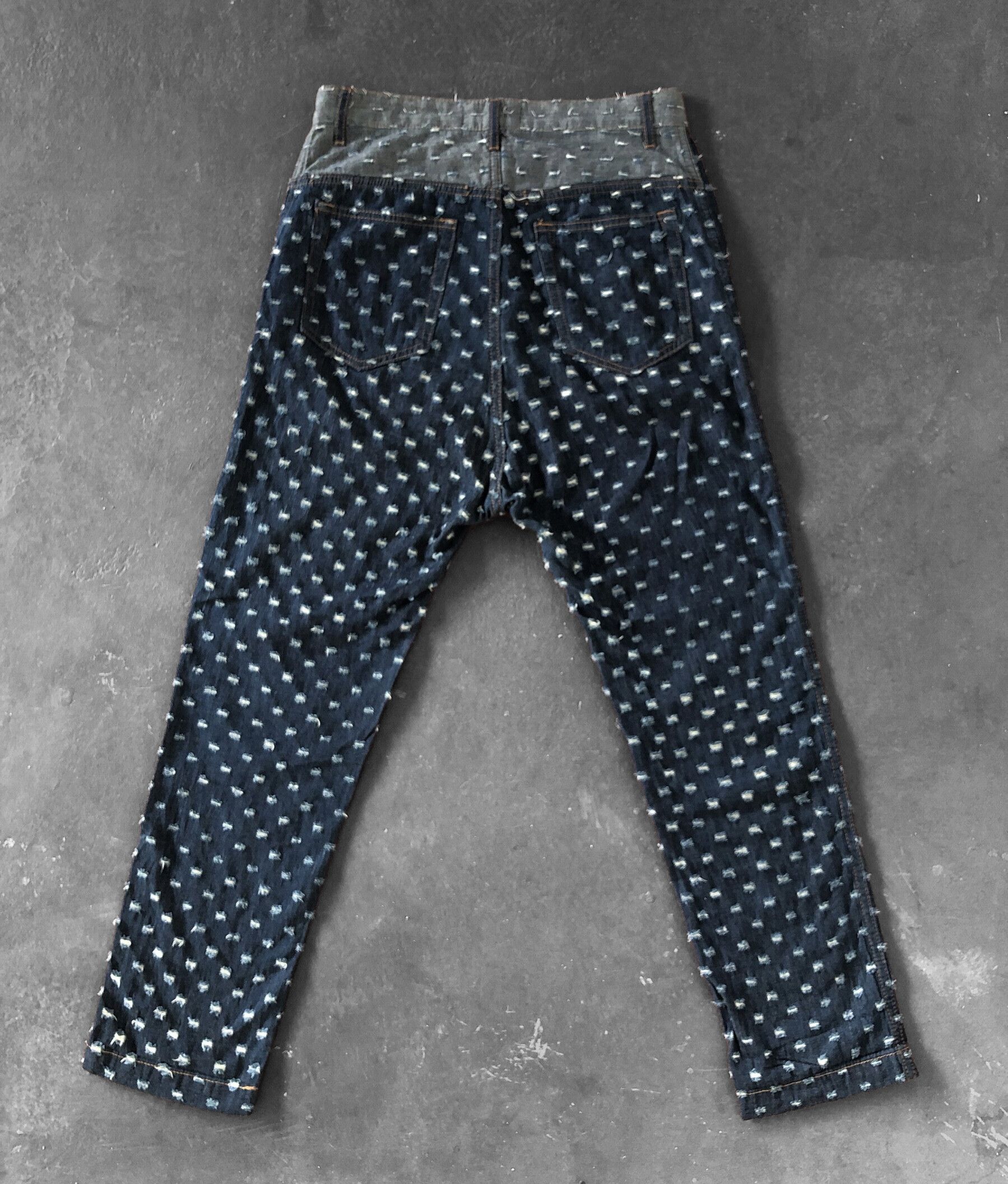 CABANE de ZUCCa RARE🔥ZUCCA MIYAKE STUDIO BORO MONOGRAM RIPPED HIGH RISE Size US 29 - 2 Thumbnail