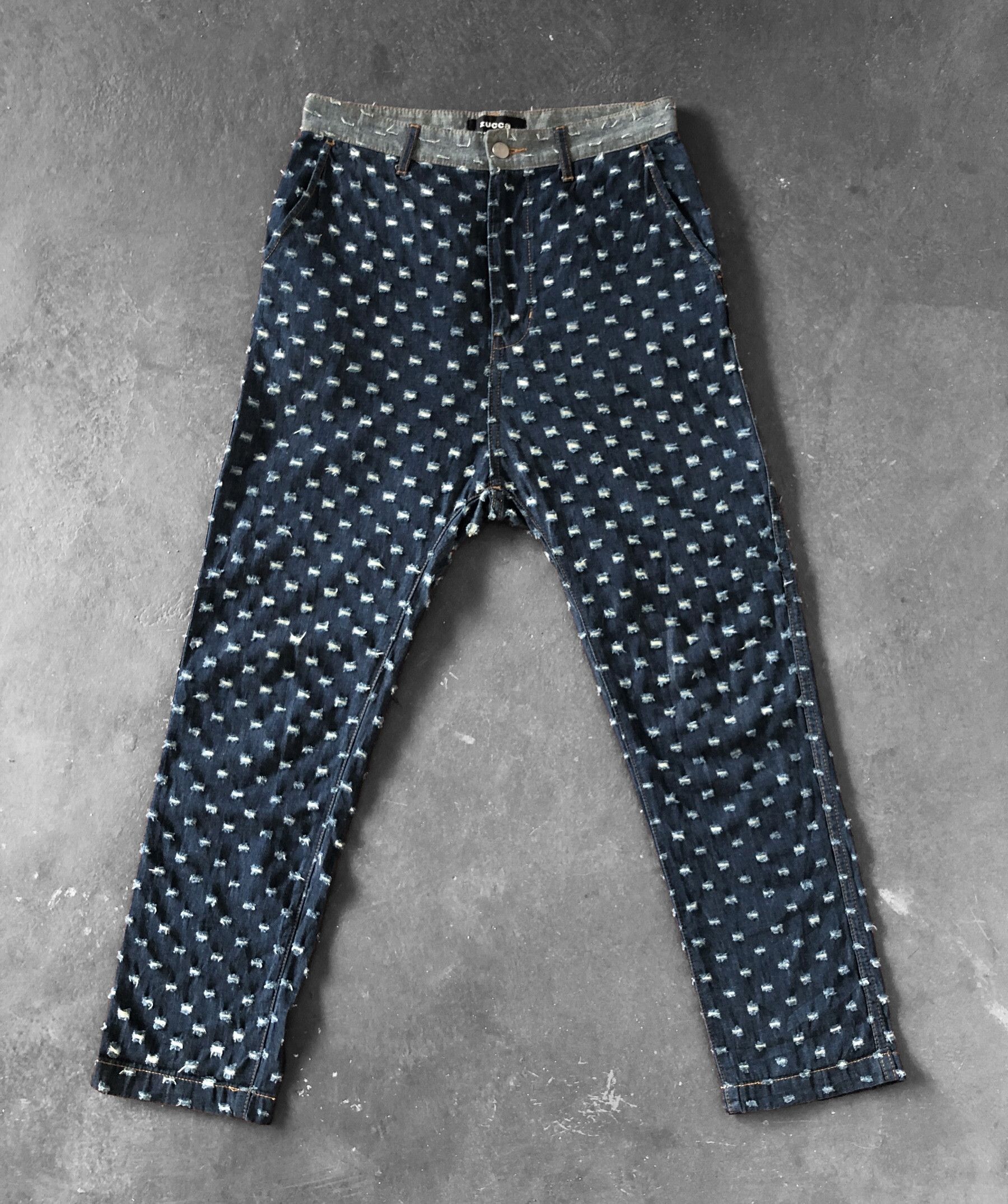 CABANE de ZUCCa RARE🔥ZUCCA MIYAKE STUDIO BORO MONOGRAM RIPPED HIGH RISE Size US 29 - 1 Thumbnail
