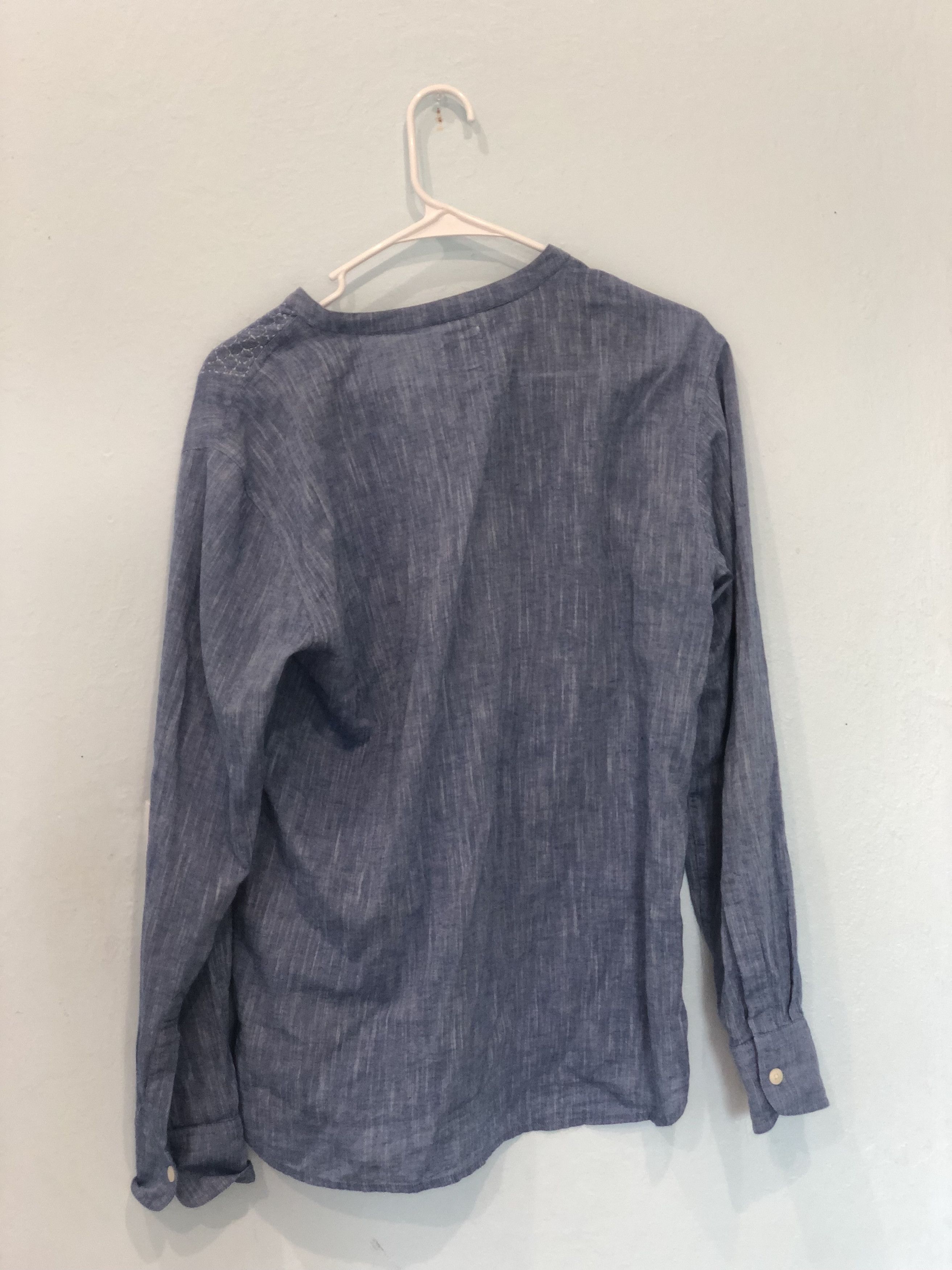 18 East Guardi Band Collar Shirt - Patchwork Kantha Indigo Chambray Size US XS / EU 42 / 0 - 5 Thumbnail