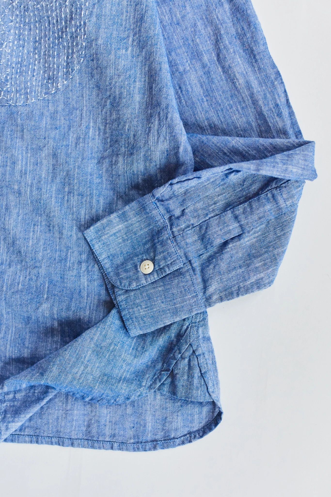 18 East Guardi Band Collar Shirt - Patchwork Kantha Indigo Chambray Size US XS / EU 42 / 0 - 3 Thumbnail