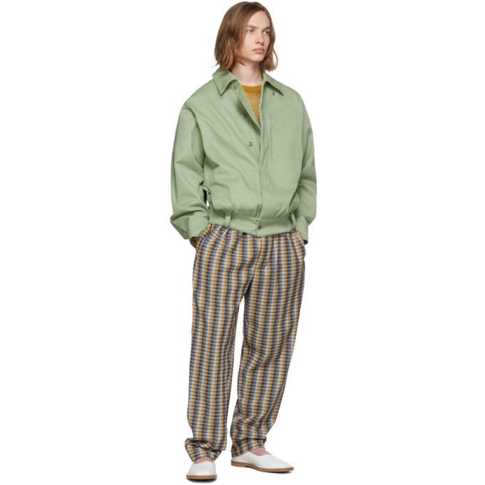 Christophe Lemaire × Lemaire Yellow and Blue Seersucker Elasticated Trousers Size US 28 / EU 44 - 2 Thumbnail