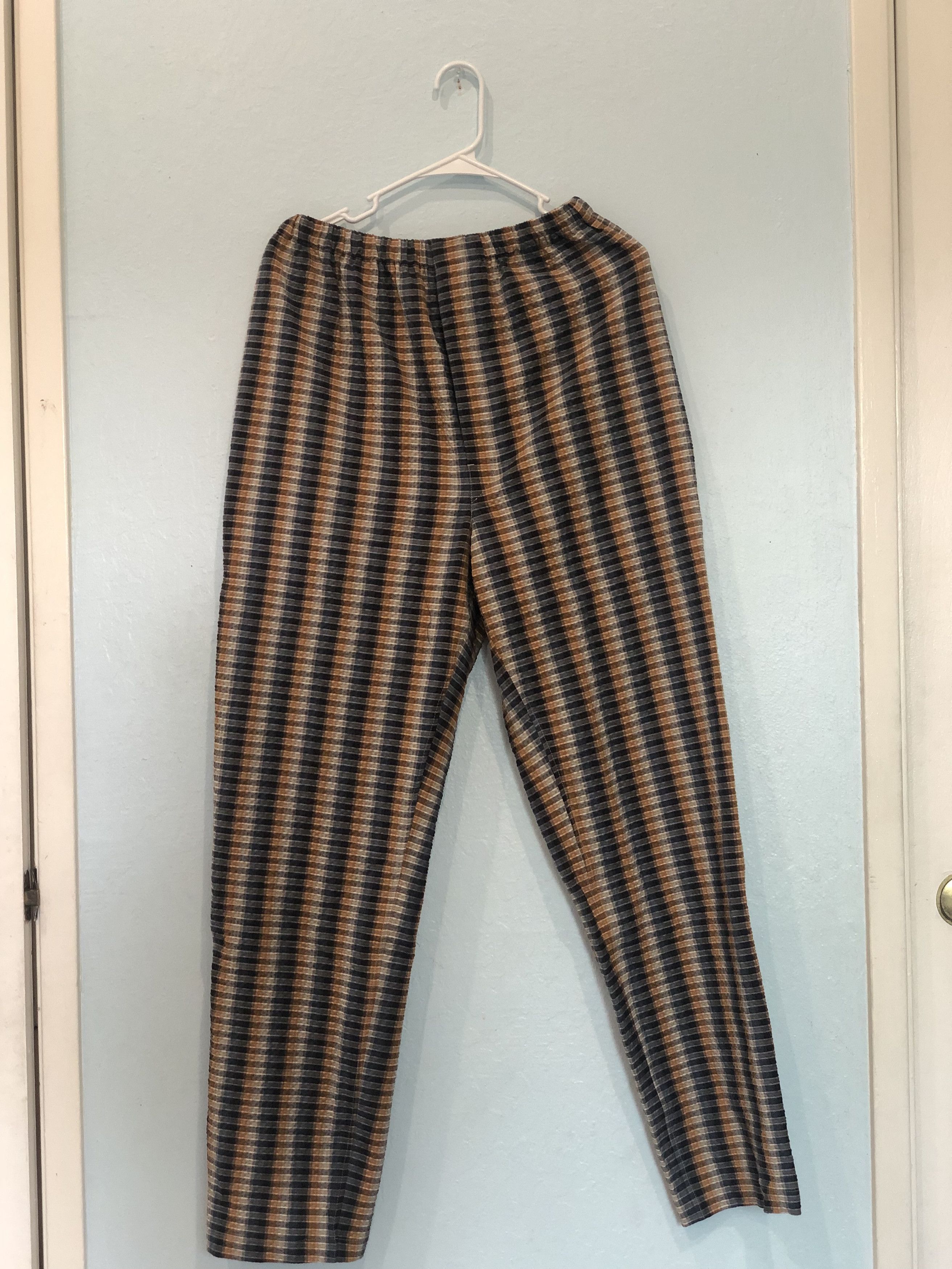 Christophe Lemaire × Lemaire Yellow and Blue Seersucker Elasticated Trousers Size US 28 / EU 44 - 4 Thumbnail