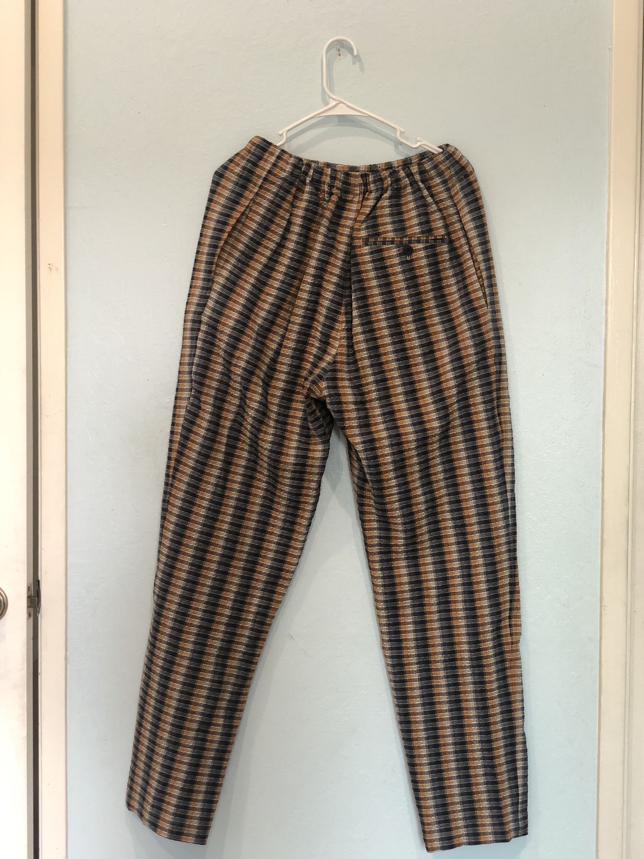 Christophe Lemaire × Lemaire Yellow and Blue Seersucker Elasticated Trousers Size US 28 / EU 44 - 5 Thumbnail