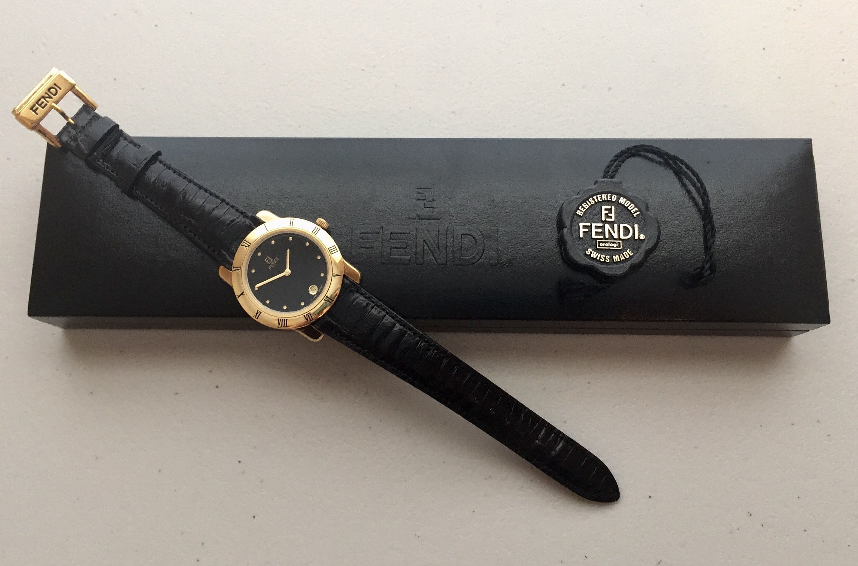 Fendi 34mm | 810 G Black Dial 18K Gold Plated Dress Watch on Leather Strap  w/ Box | Grailed