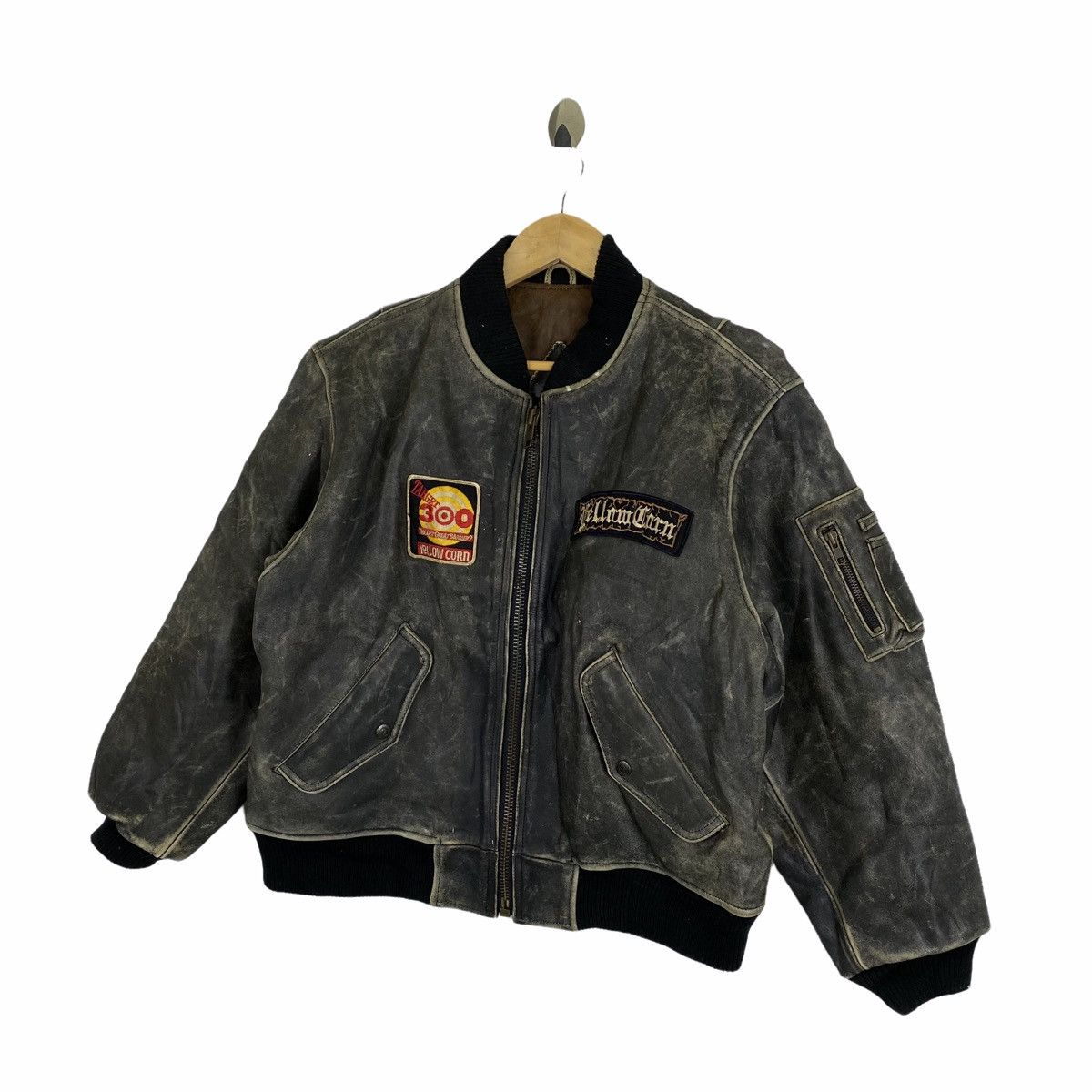 Vintage × YELLOW CORN Vintage YELLOW CORN Racing Team Leather Jacket Bomber Size US L / EU 52-54 / 3 - 4 Thumbnail