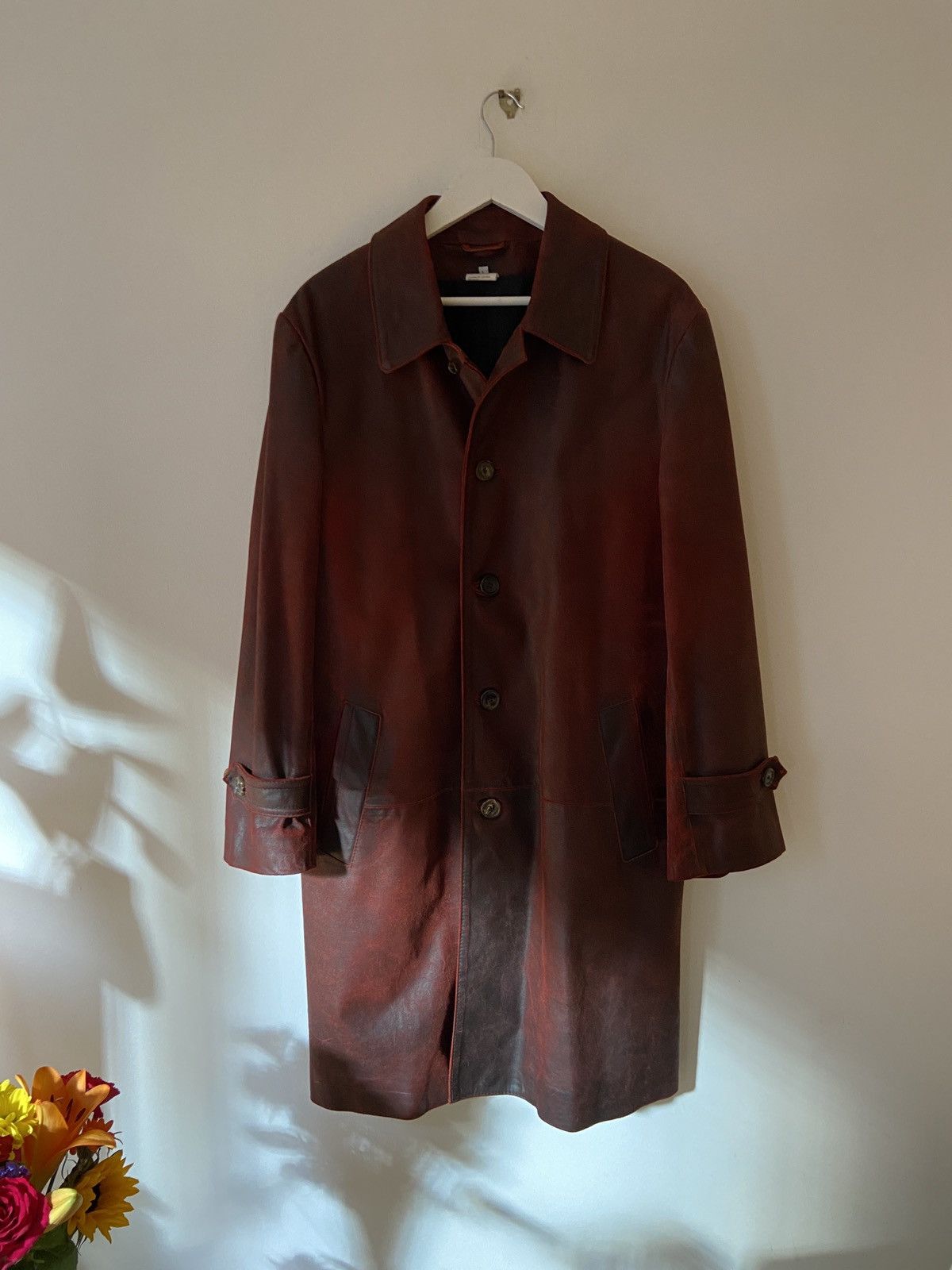 Ann Demeulemeester Ann Demeulemeester F/W01 Distressed Red Leather Coat Size US L / EU 52-54 / 3 - 9 Thumbnail