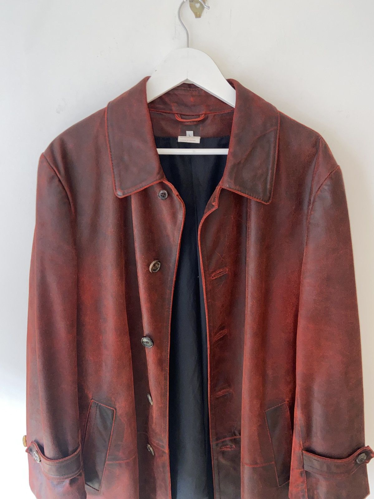 Ann Demeulemeester Ann Demeulemeester F/W01 Distressed Red Leather Coat Size US L / EU 52-54 / 3 - 4 Thumbnail