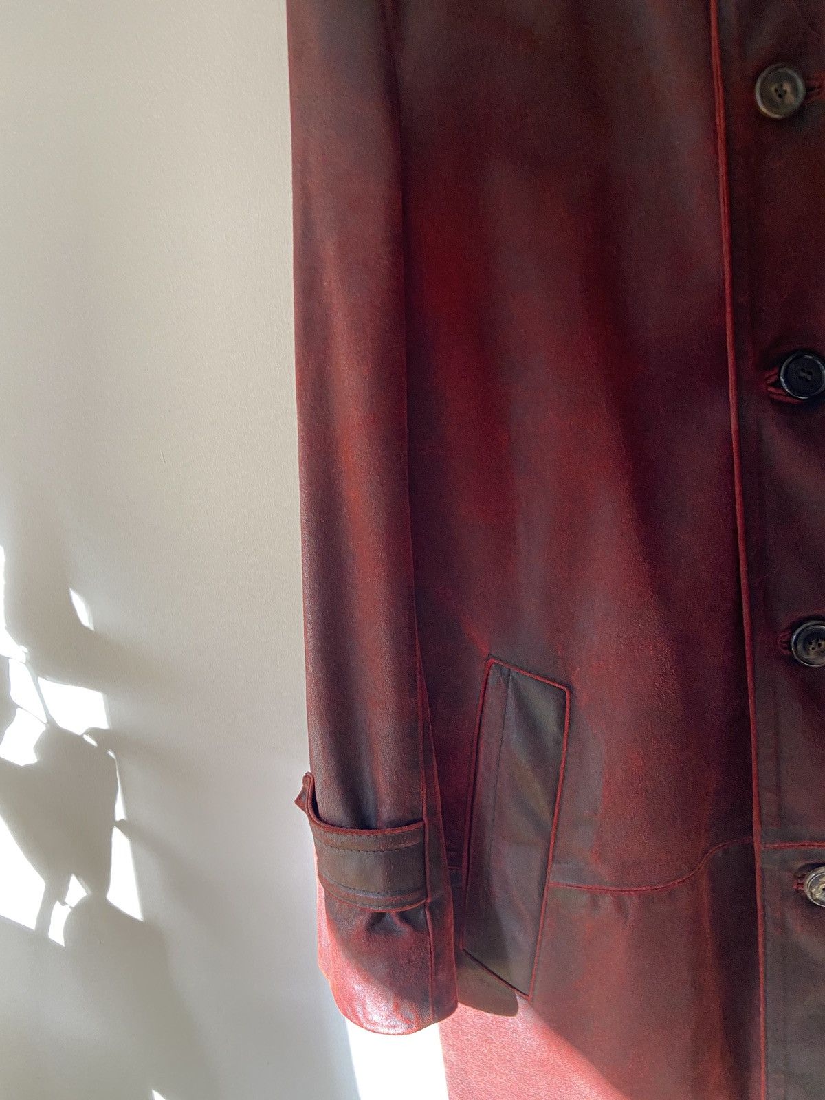 Ann Demeulemeester Ann Demeulemeester F/W01 Distressed Red Leather Coat Size US L / EU 52-54 / 3 - 7 Thumbnail
