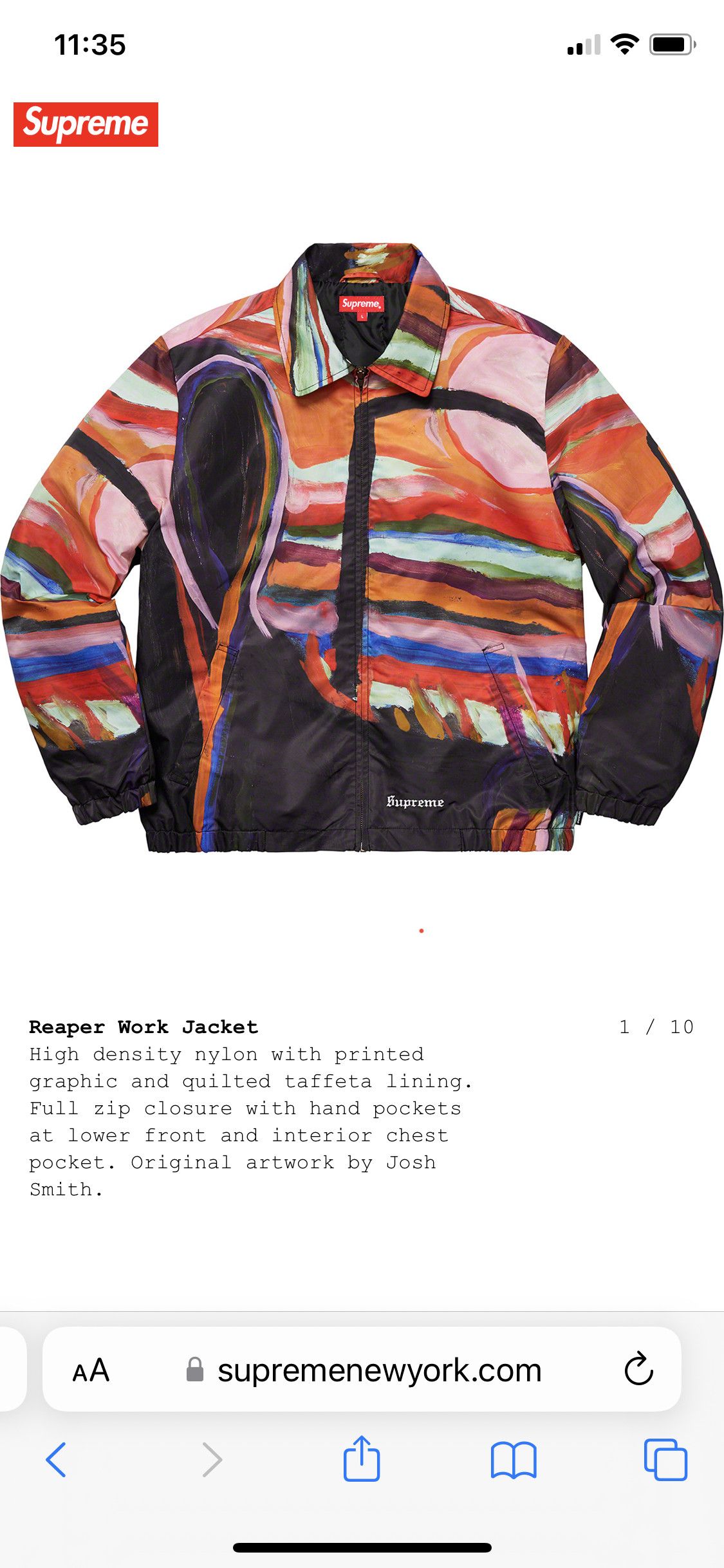 Supreme Supreme Reaper Work Jacket Josh Smith SS19 | Grailed