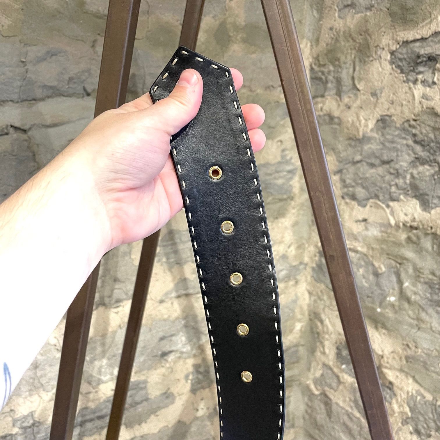 Dolce & Gabbana Dolce & Gabbana Black Leather Stitched Wide Belt Size ONE SIZE - 8 Thumbnail