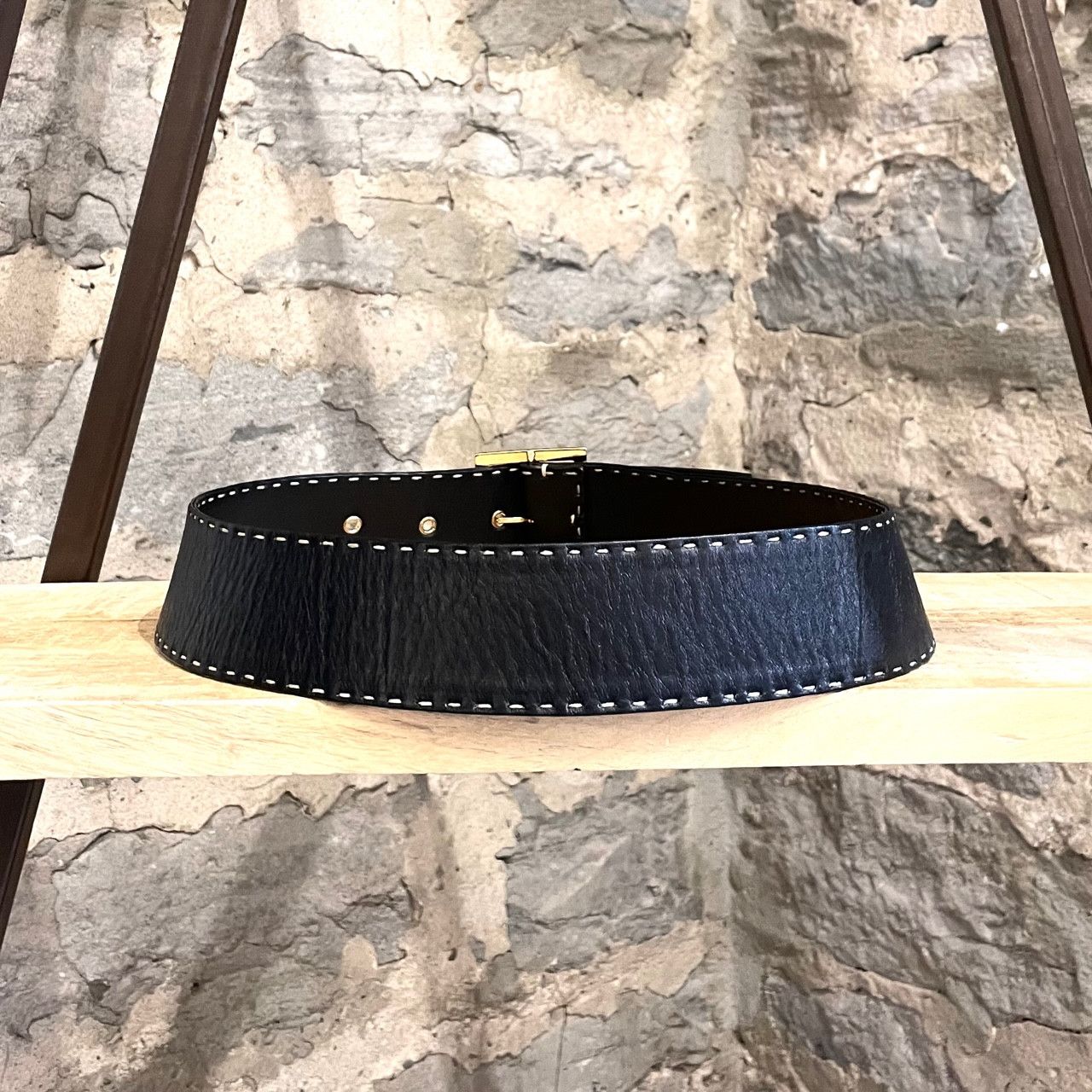 Dolce & Gabbana Dolce & Gabbana Black Leather Stitched Wide Belt Size ONE SIZE - 5 Thumbnail
