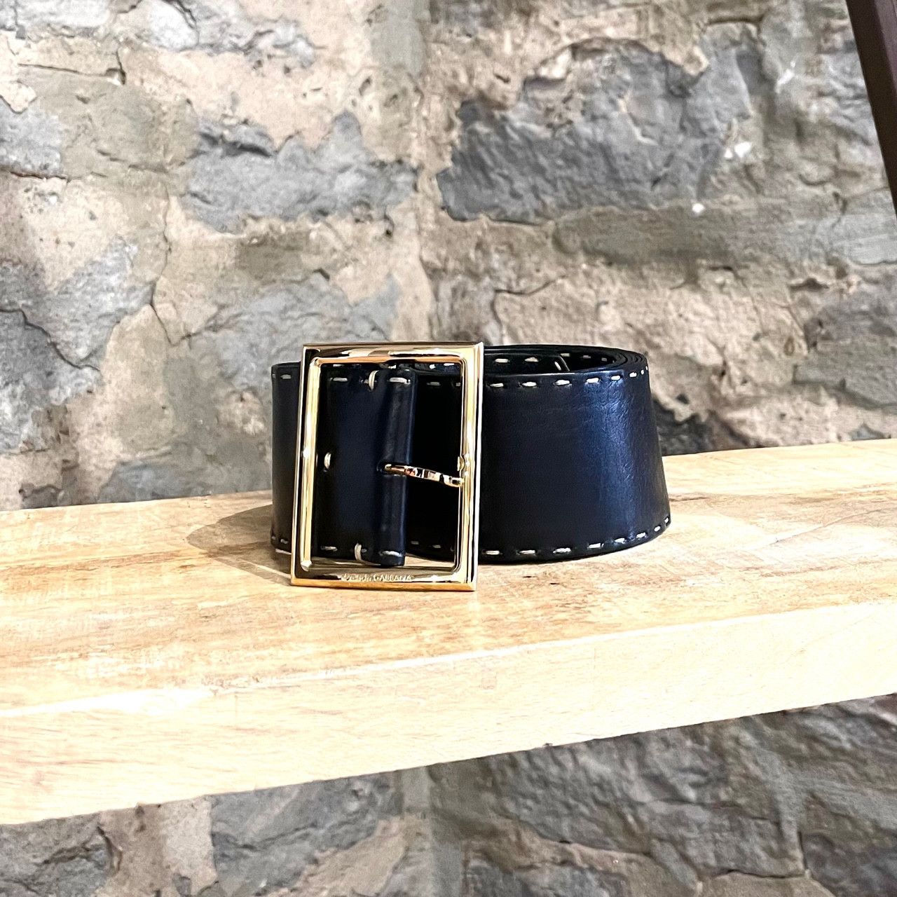 Dolce & Gabbana Dolce & Gabbana Black Leather Stitched Wide Belt Size ONE SIZE - 1 Thumbnail