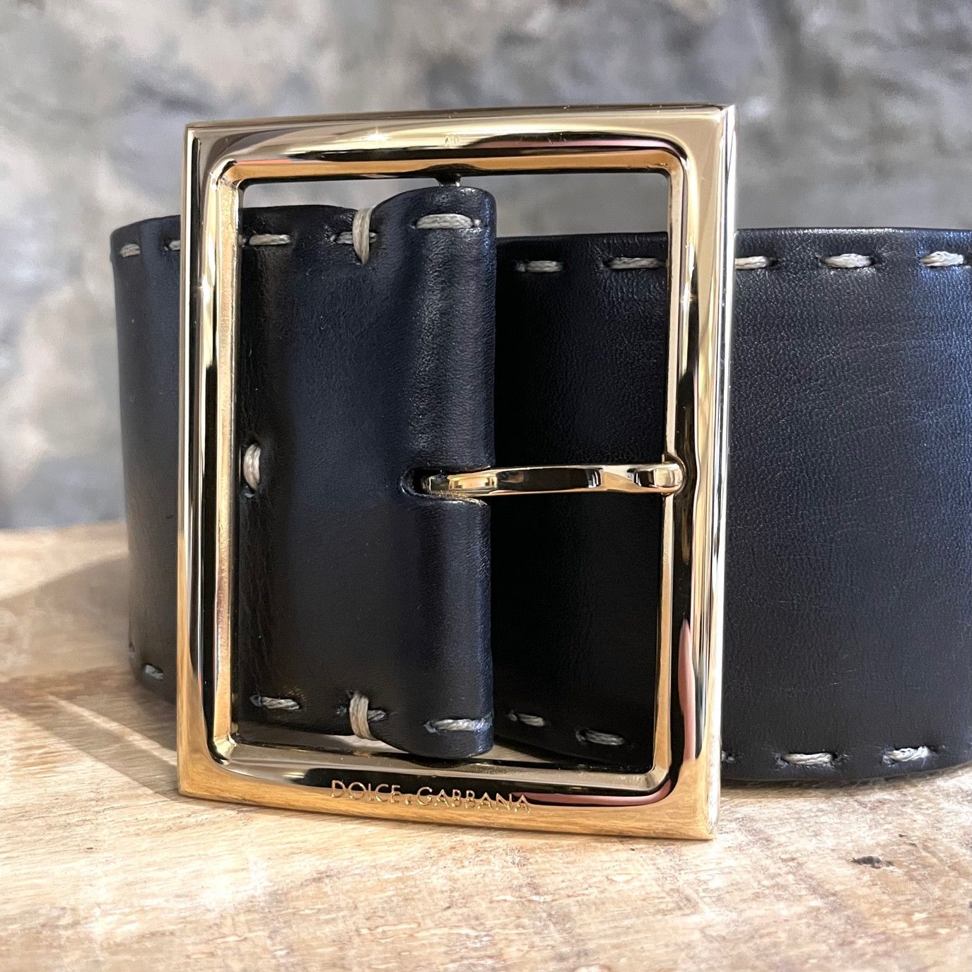 Dolce & Gabbana Dolce & Gabbana Black Leather Stitched Wide Belt Size ONE SIZE - 2 Thumbnail