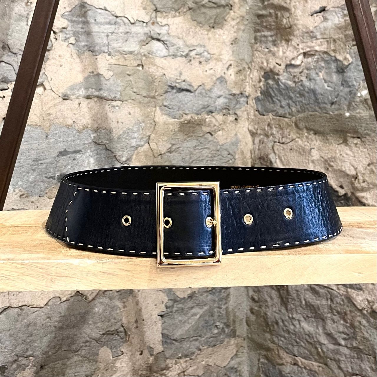 Dolce & Gabbana Dolce & Gabbana Black Leather Stitched Wide Belt Size ONE SIZE - 3 Thumbnail