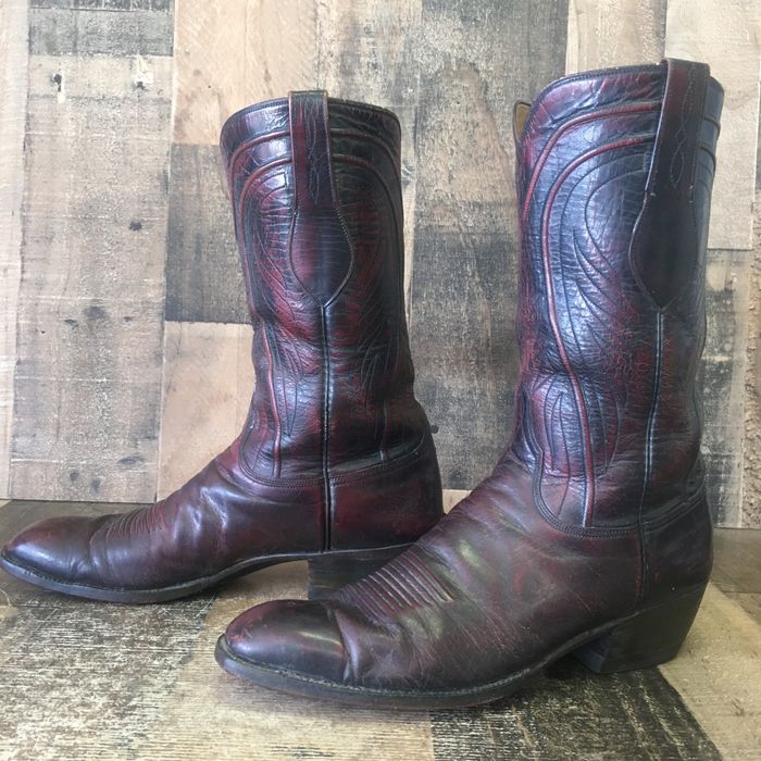 Lucchese Lucchese Vtg San Antonio Black Cherry Cowboy Boots 11.5 A ...