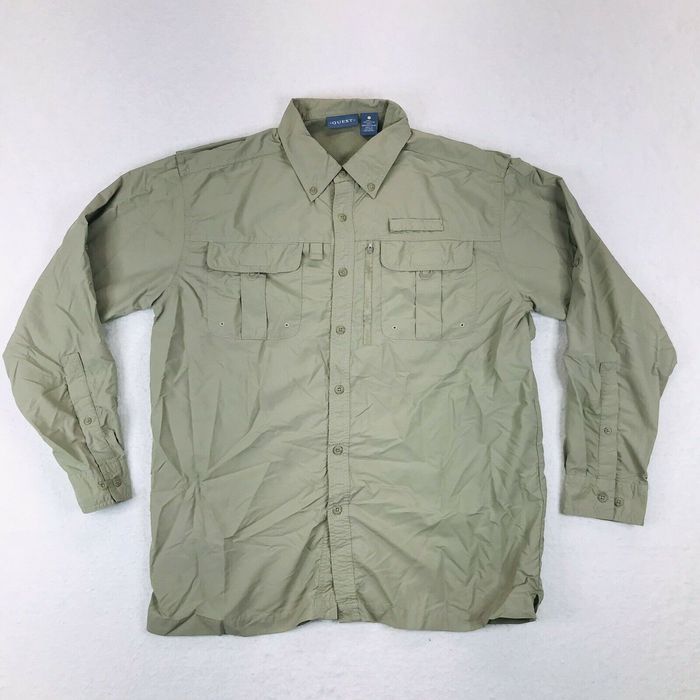 Quest Quest Vented Fishing Shirt Mens Large Button Up Long Sleeve Green