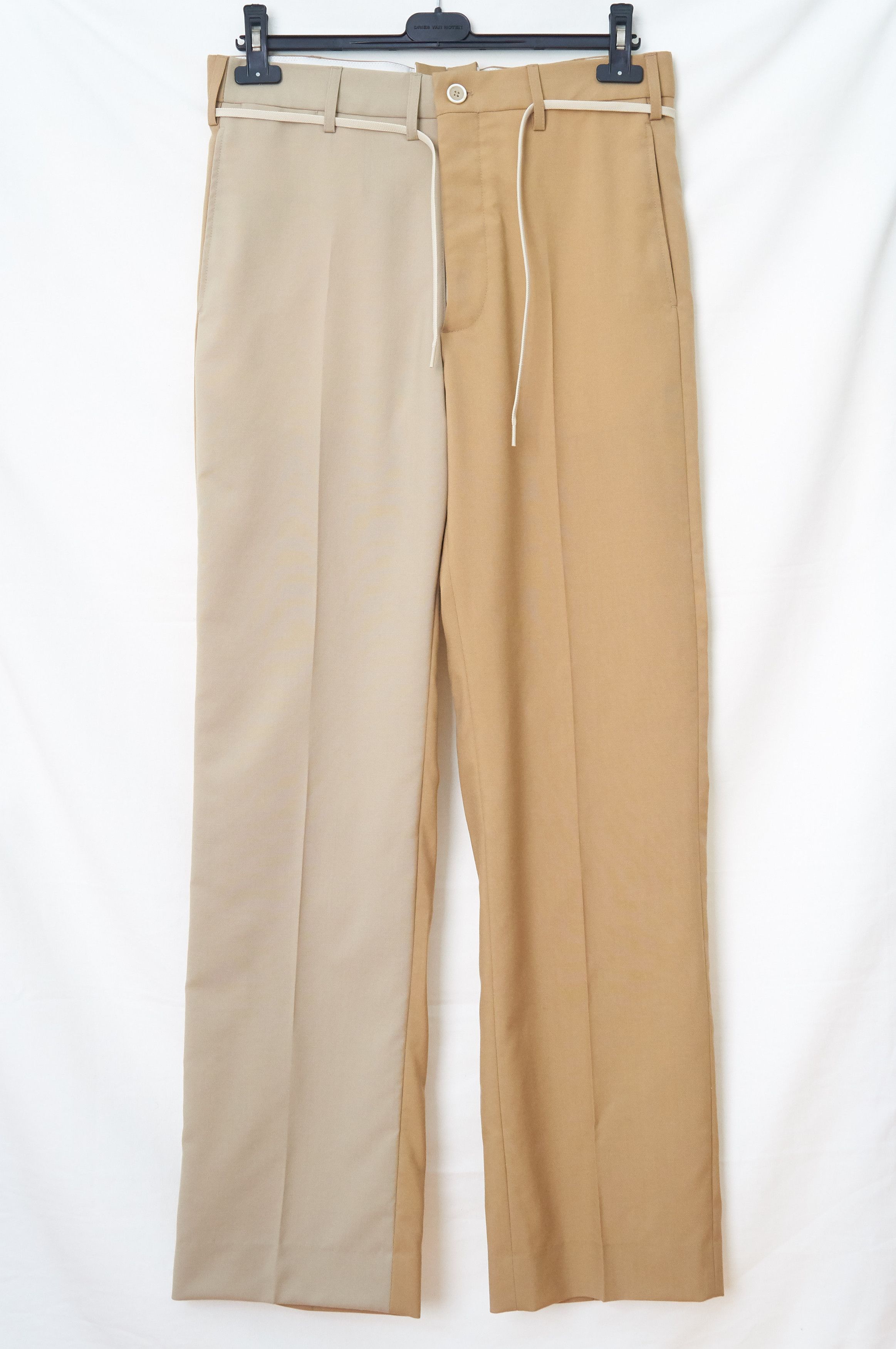 Image of Marni Two-Tone Tropical Wool Drawstring Trousers (30/46) in Beige, Men's