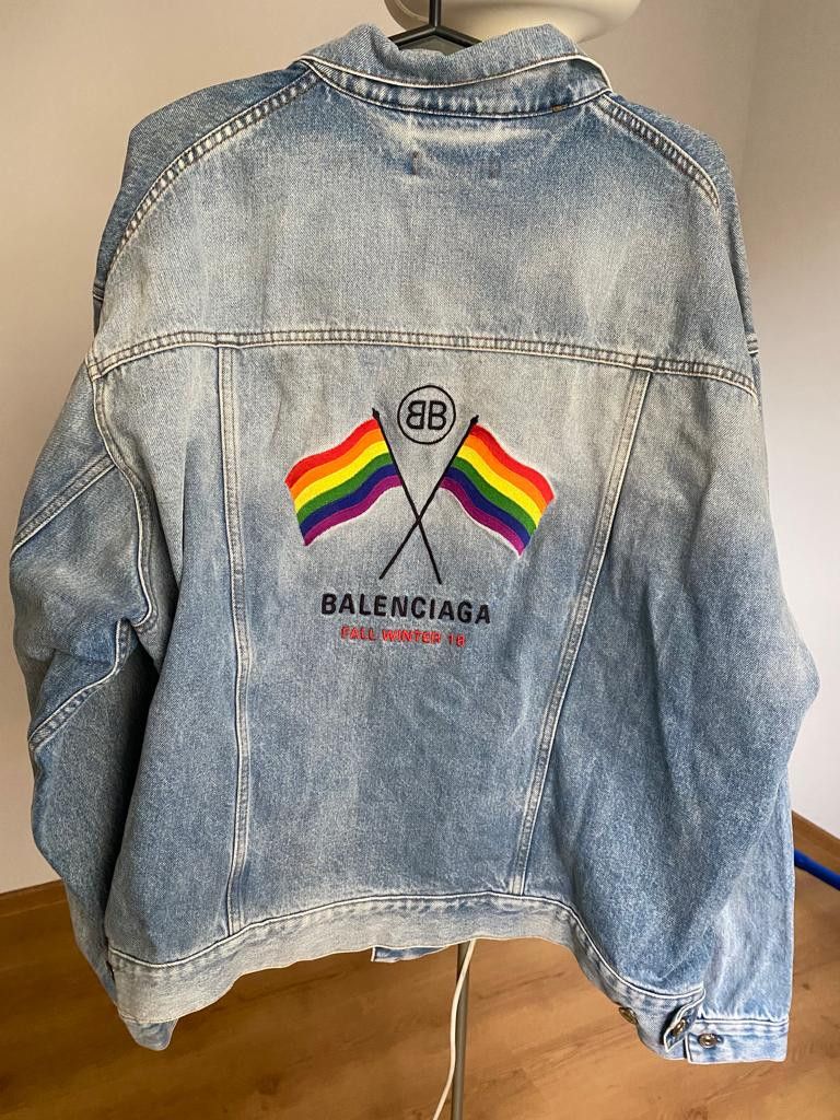 Balenciaga rainbow flag denim jacket online