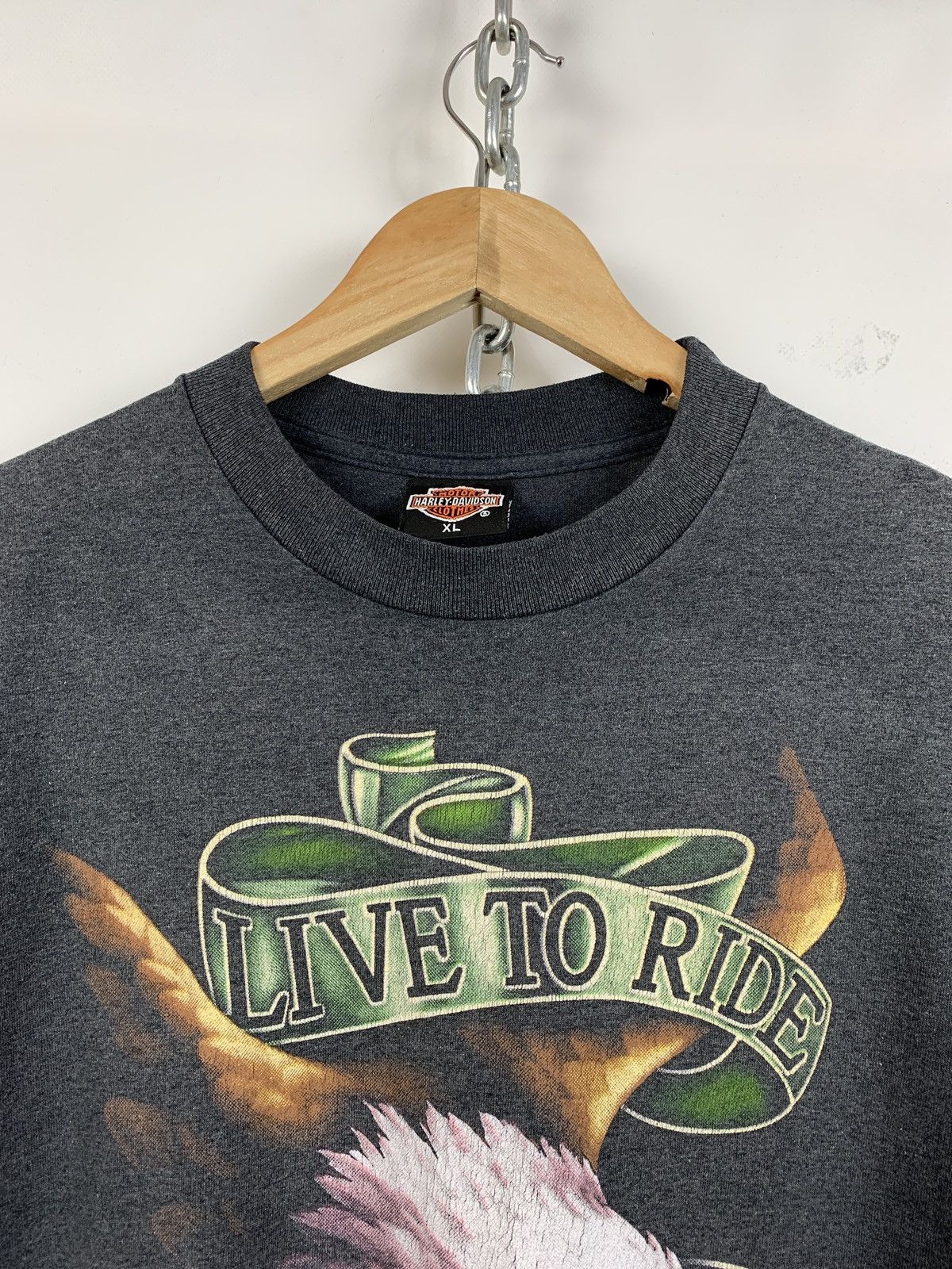 Harley Davidson 1991 Vintage Harley Davidson 3D Emblem Eagles Live To Ride Size US XL / EU 56 / 4 - 5 Thumbnail